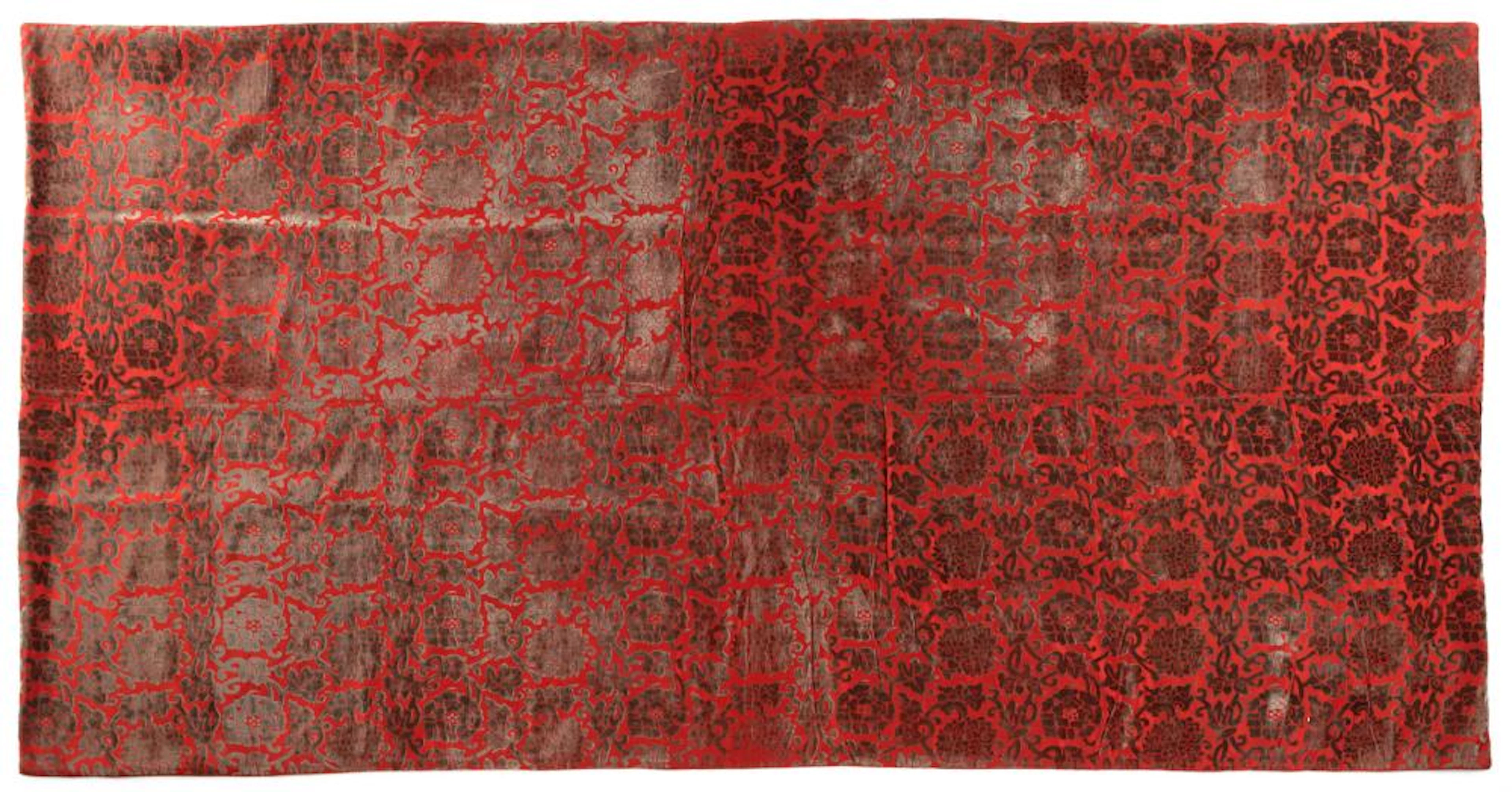 A VELVET ON SILK GROUND CHRYSANTHEMUM AND PEONY BLANKET