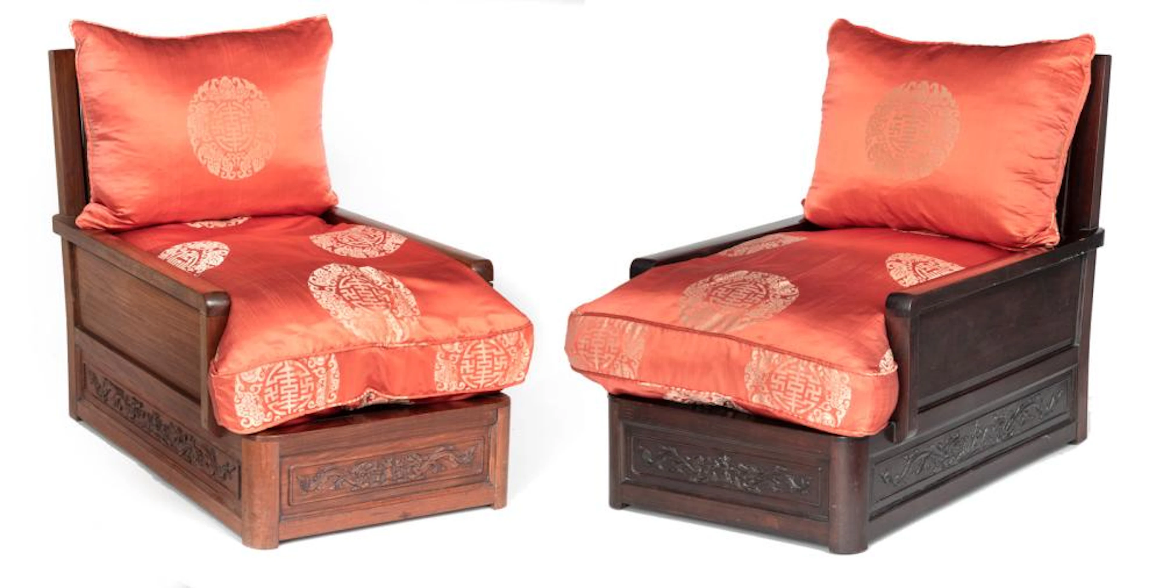 TWO 'HUANGHUALI' DRAGON AND PHOENIX RECLINING CHAIRS