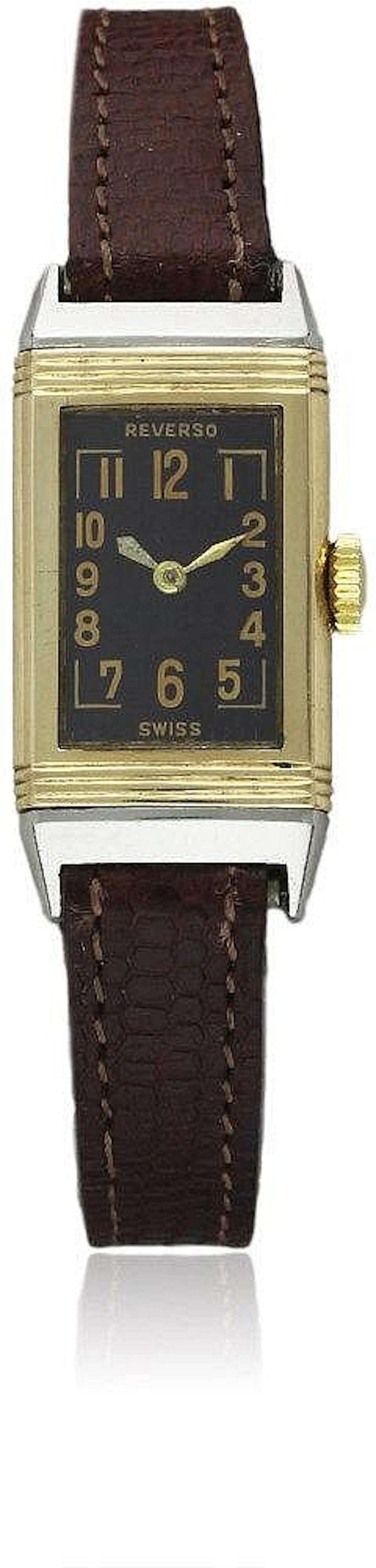 A RARE LADIES STEEL & SOLID GOLD REVERSO