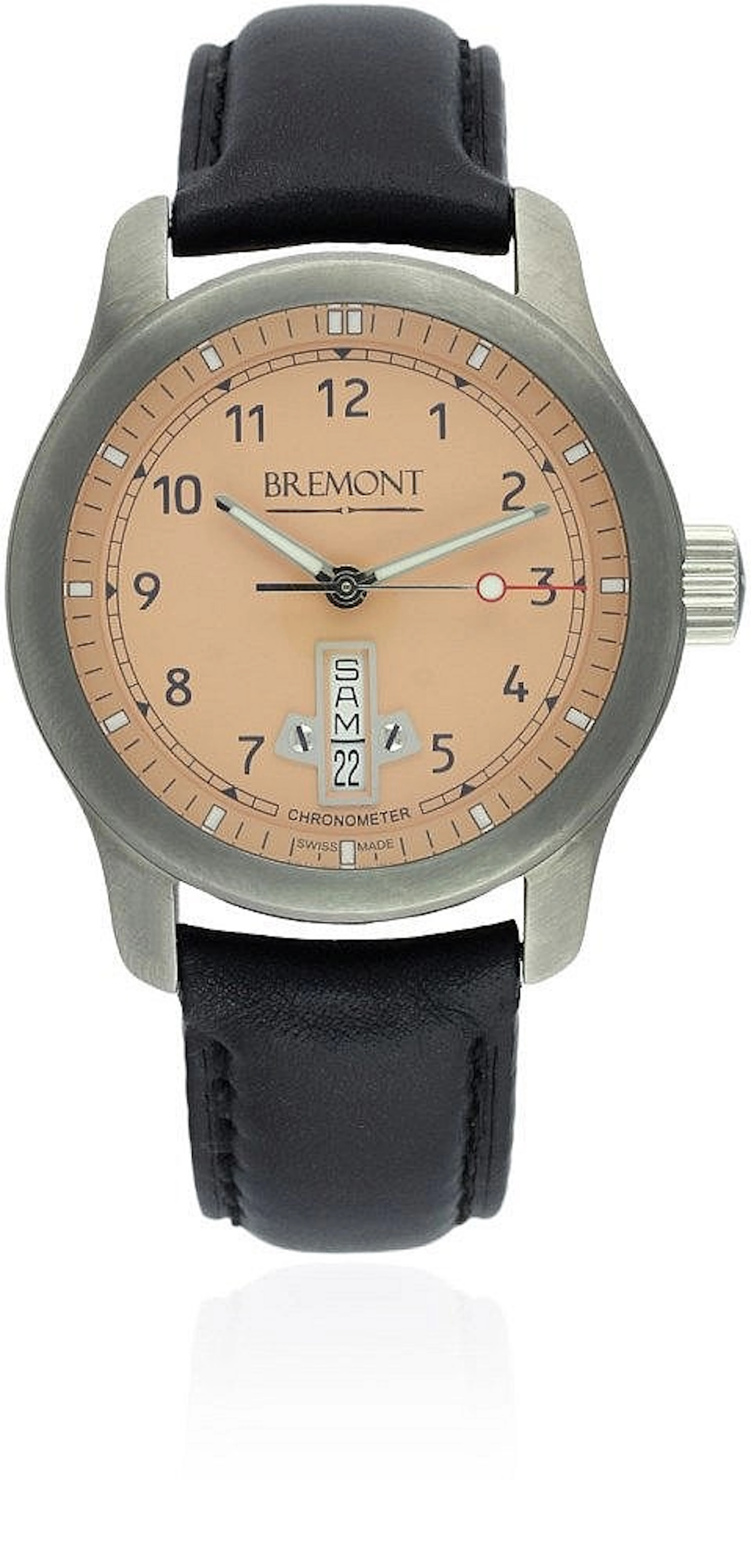 A STAINLESS STEEL BREMONT AUTOMATIC WRIST WATCH DATED 2013