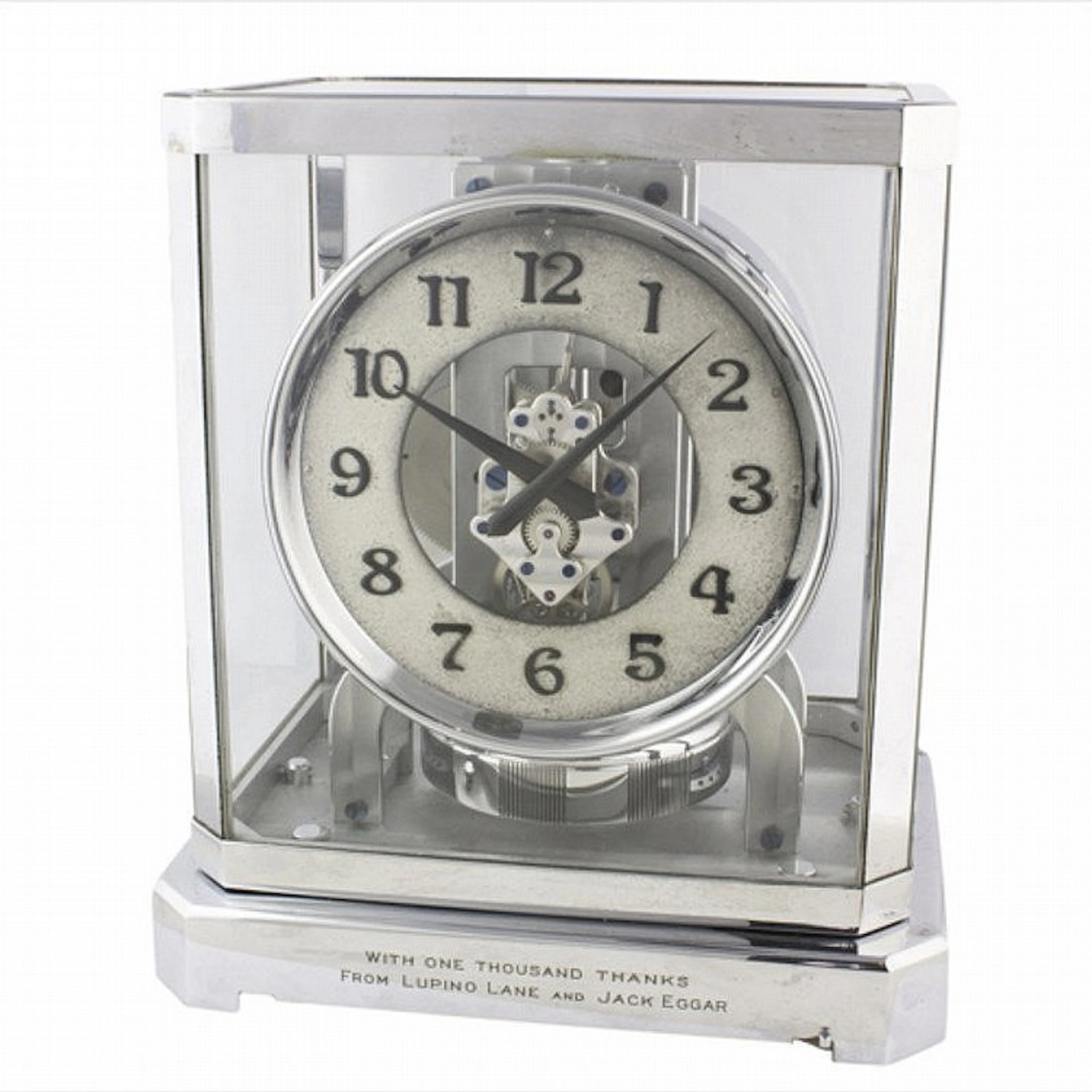 A VERY RARE CHROME PLATED JAEGER LECOULTRE BREVETS REUTTER ATMOS CLOCK