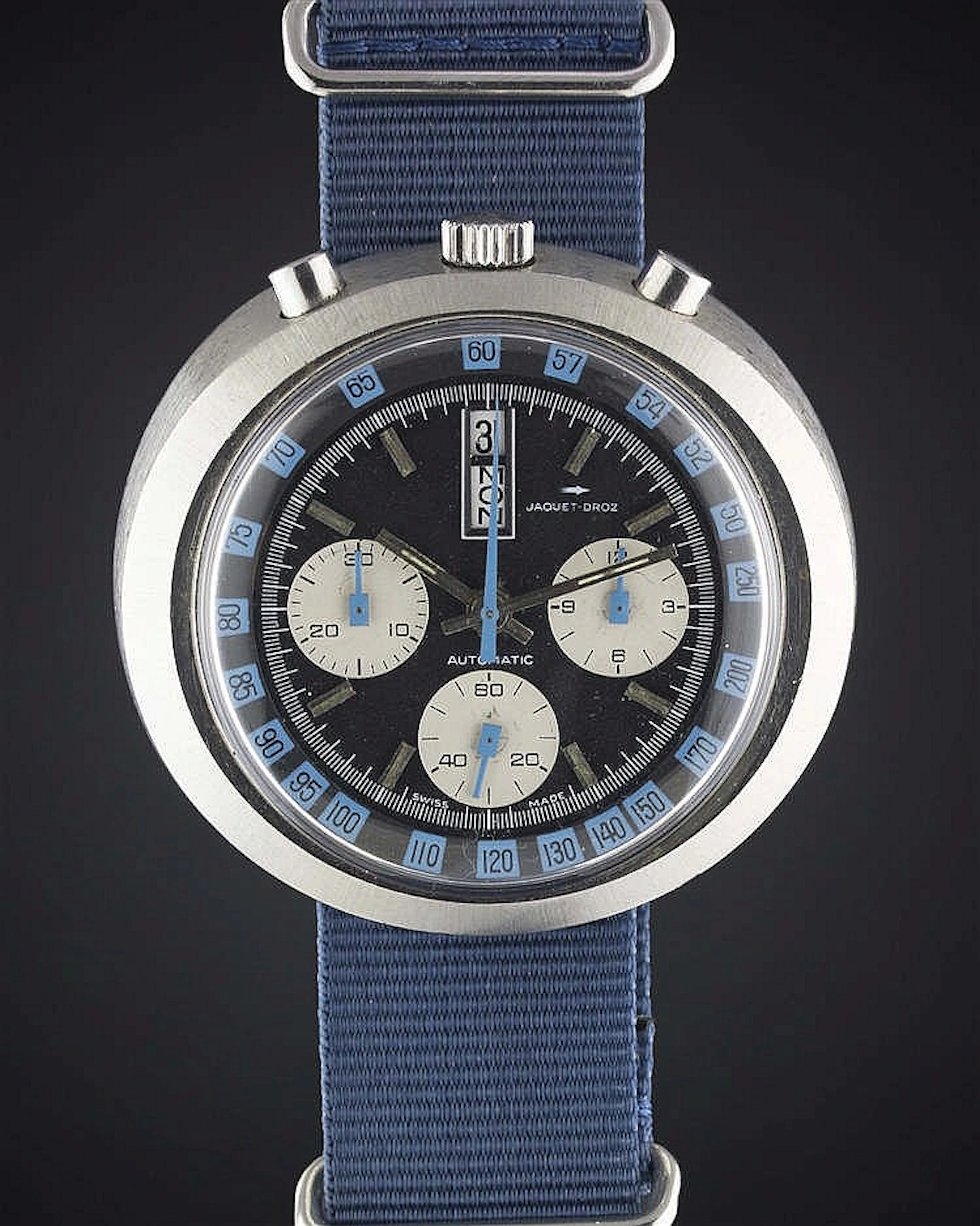 A GENTLEMAN'S STAINLESS STEEL JAQUET DROZ "BULLHEAD"...
