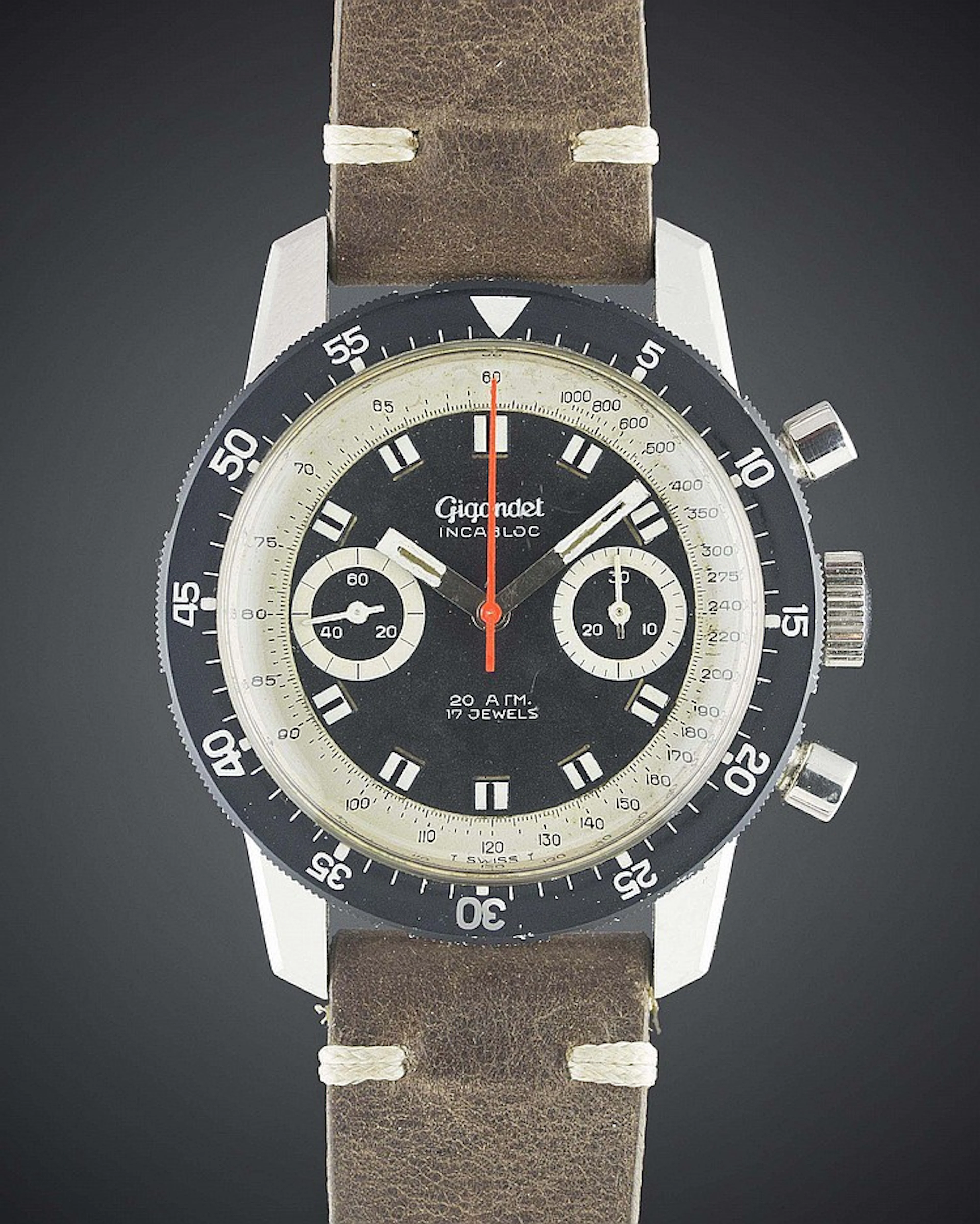 A GENTLEMAN'S STAINLESS STEEL GIGANDET "BIG BOY" CHRONOGRAPH WRIST WATCH
