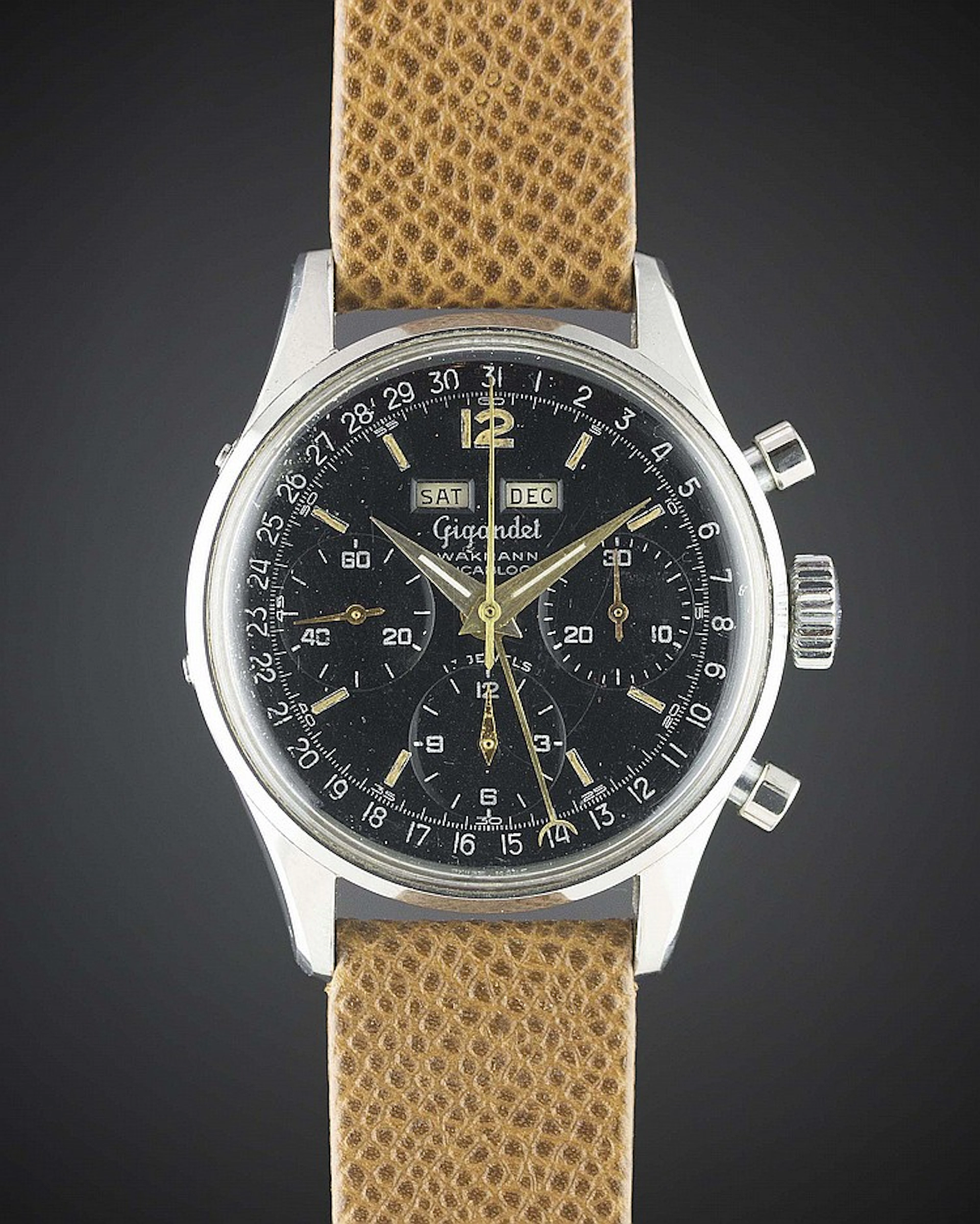 A GENTLEMAN'S STAINLESS STEEL GIGANDET WAKMANN TRIPLE CALENDAR...