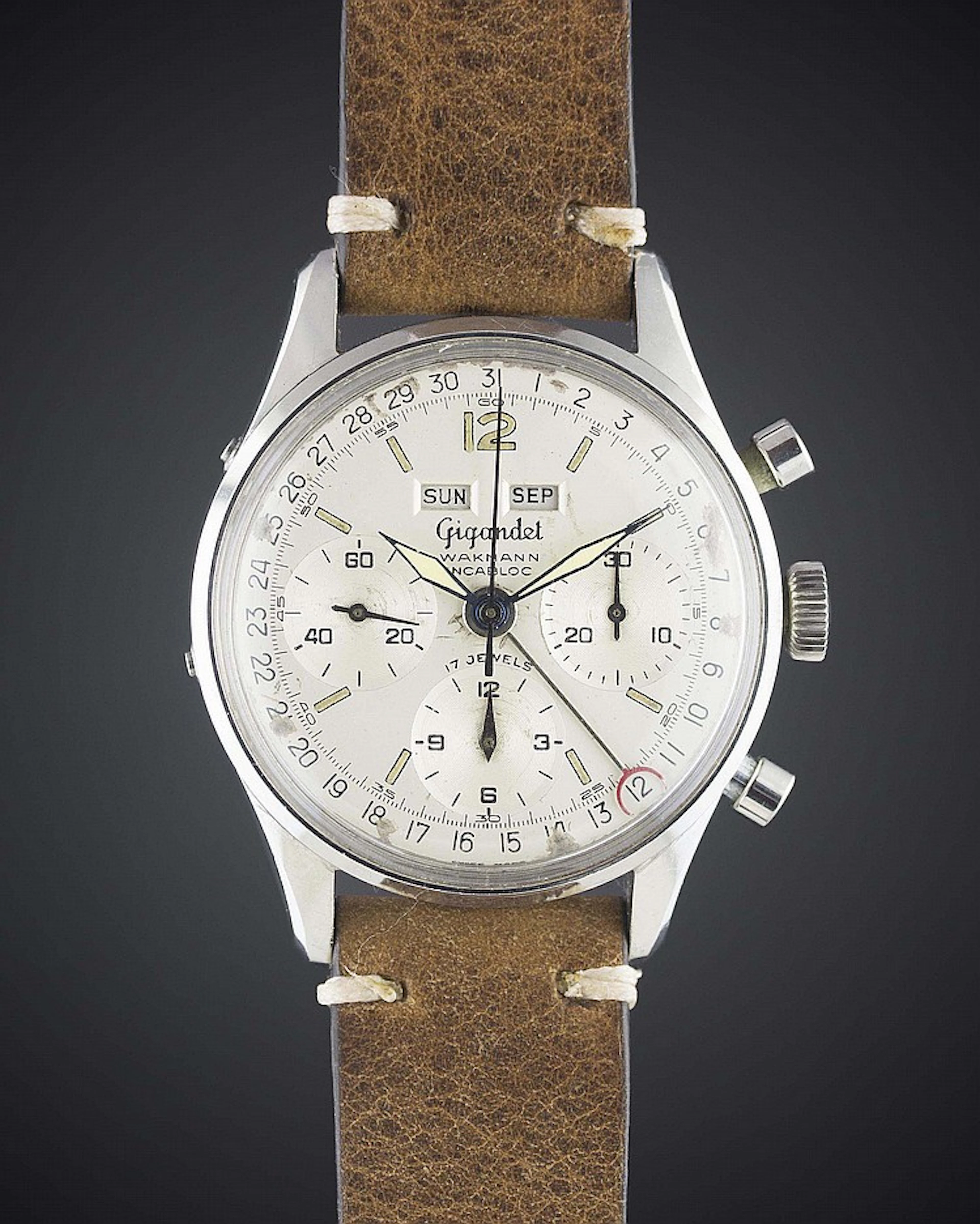 A GENTLEMAN'S STAINLESS STEEL GIGANDET WAKMANN TRIPLE CALENDAR...
