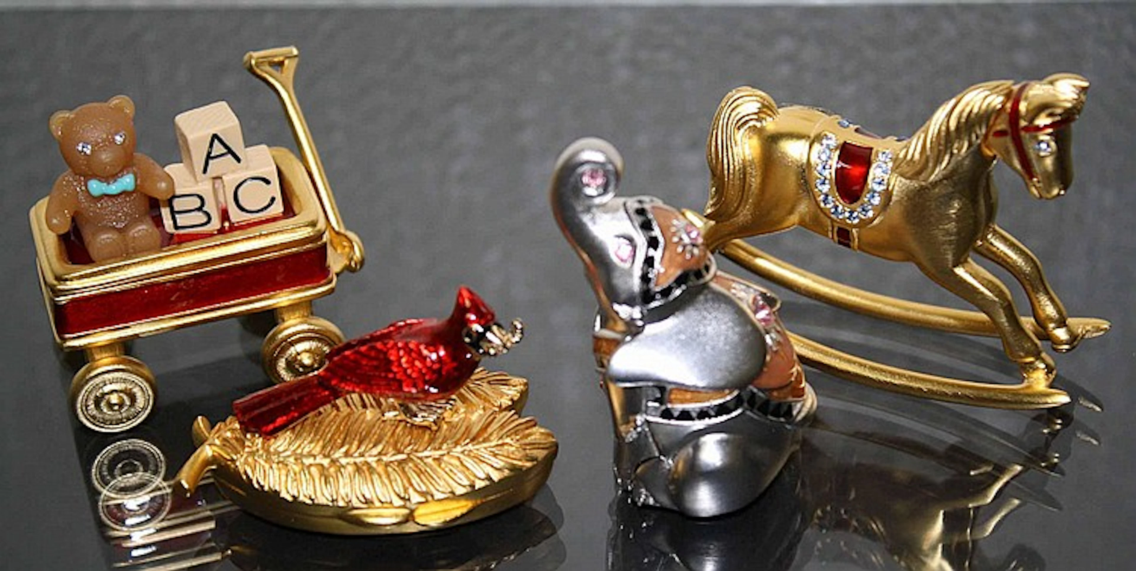 Lot of 4 Estee Lauder Jeweled Perfume Compacts - Elephant