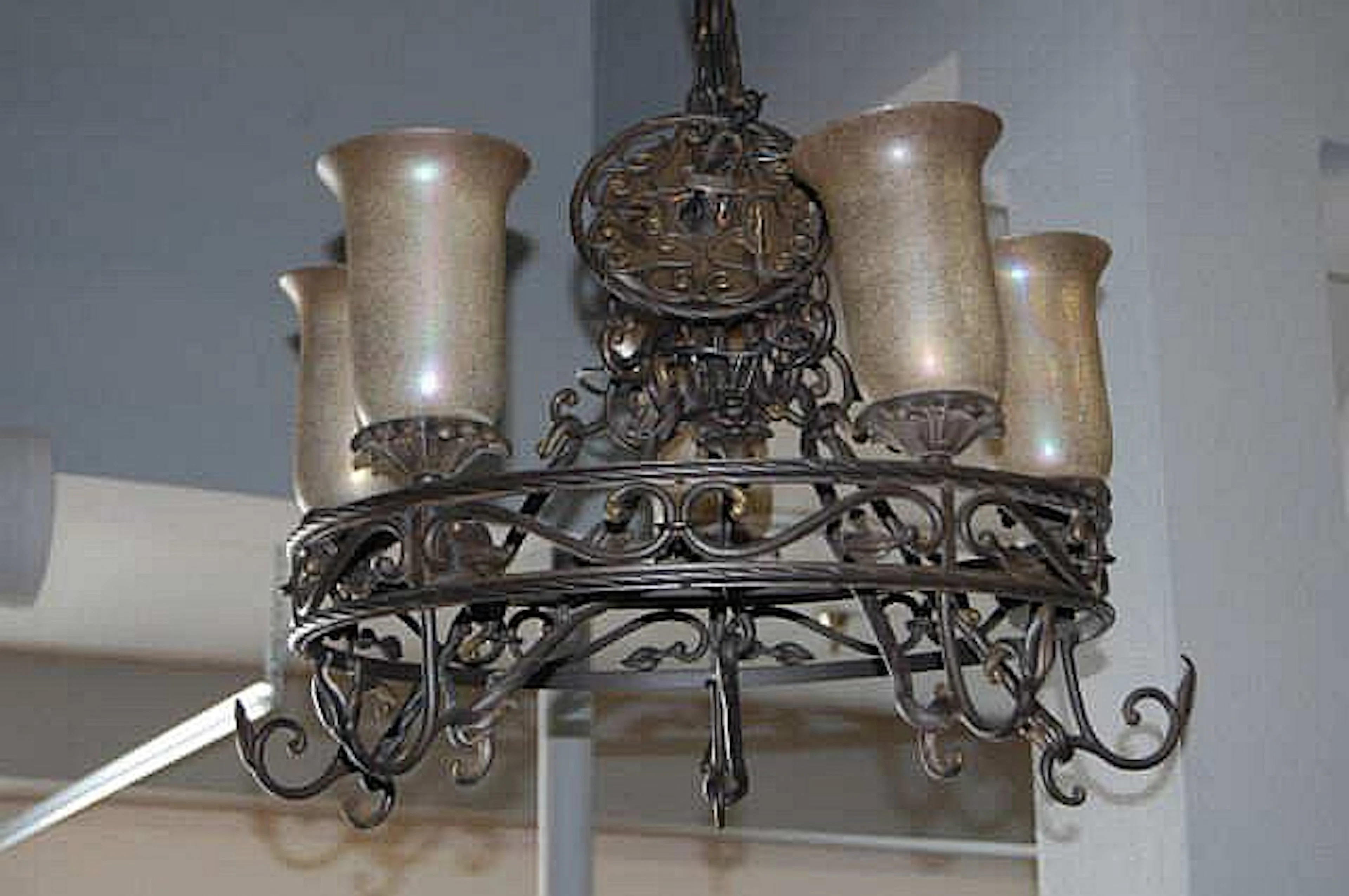 Tuscan Style Iron Chandelier with Glass Shades