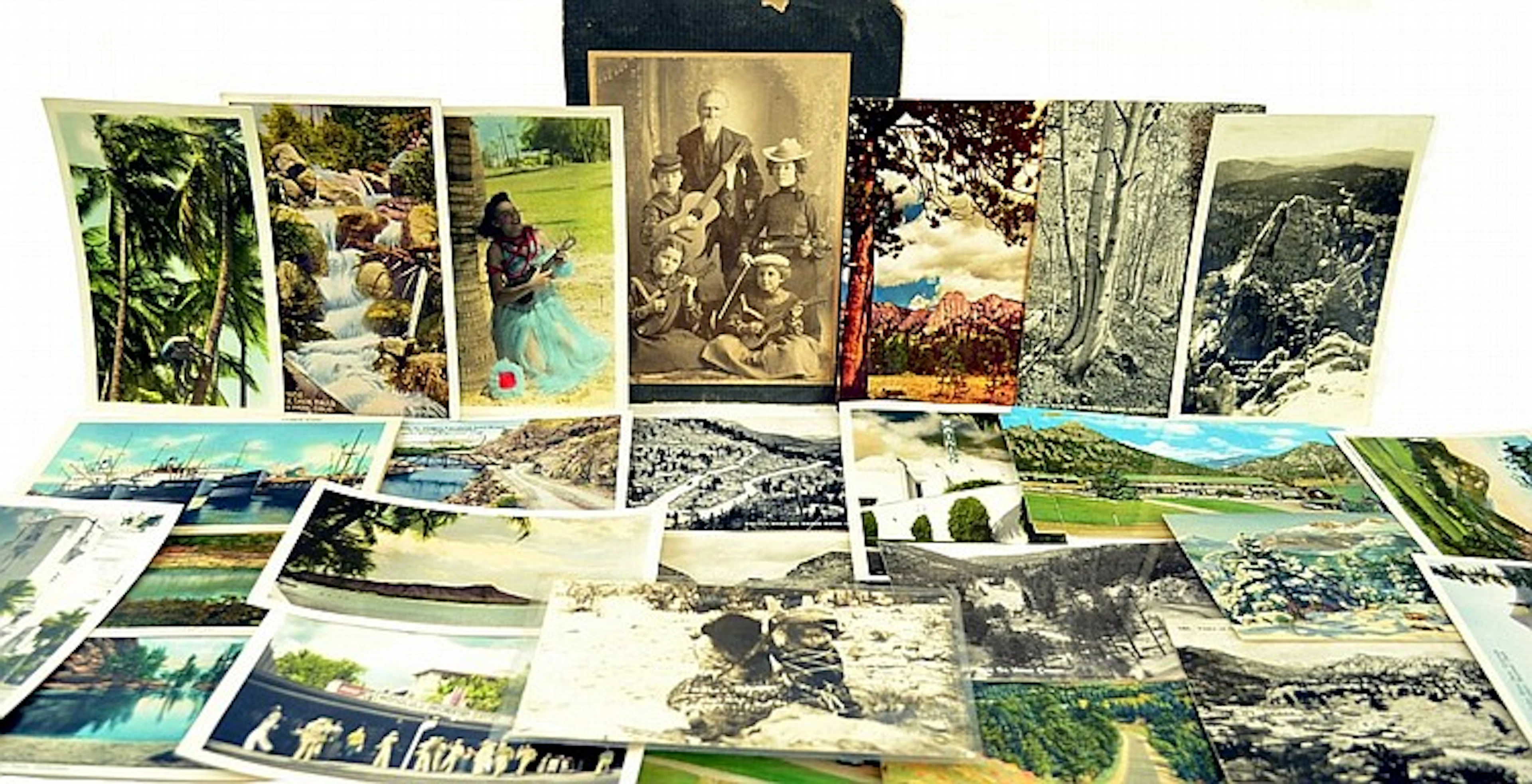 Postcards & Antique Photo with Guitars.