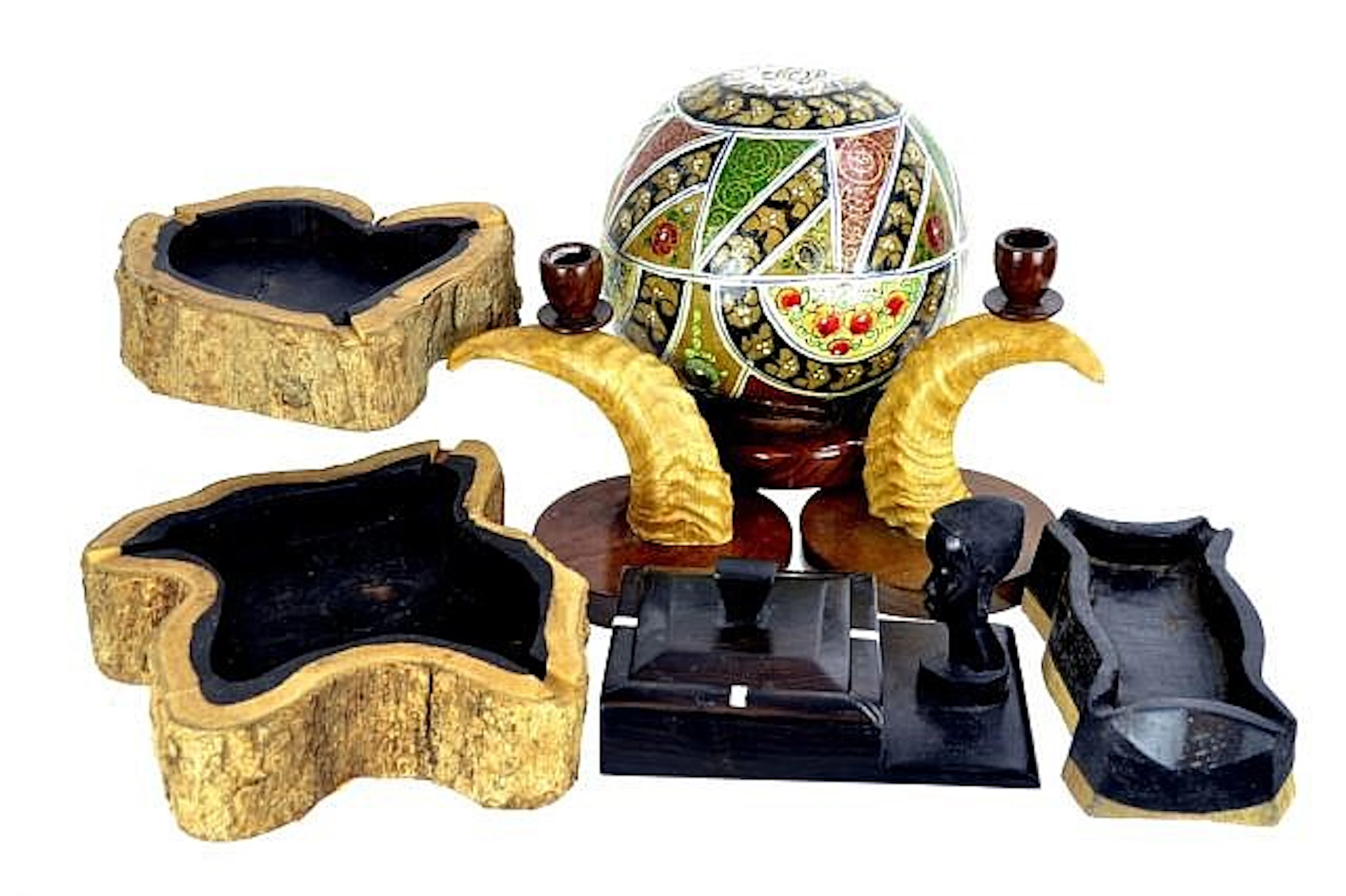 Makonde Ashtrays, Horn Candle Holders, Light