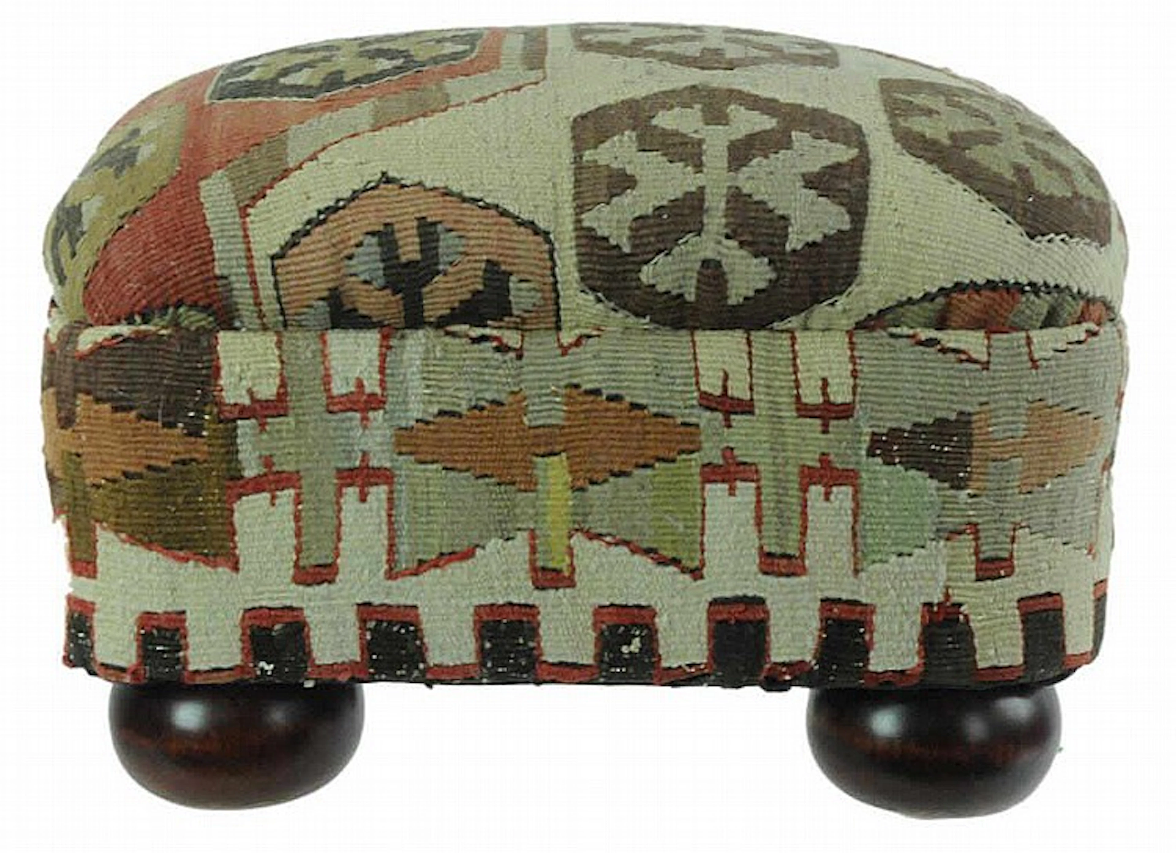 Antique Turkish Kilim Covered Foot Stool