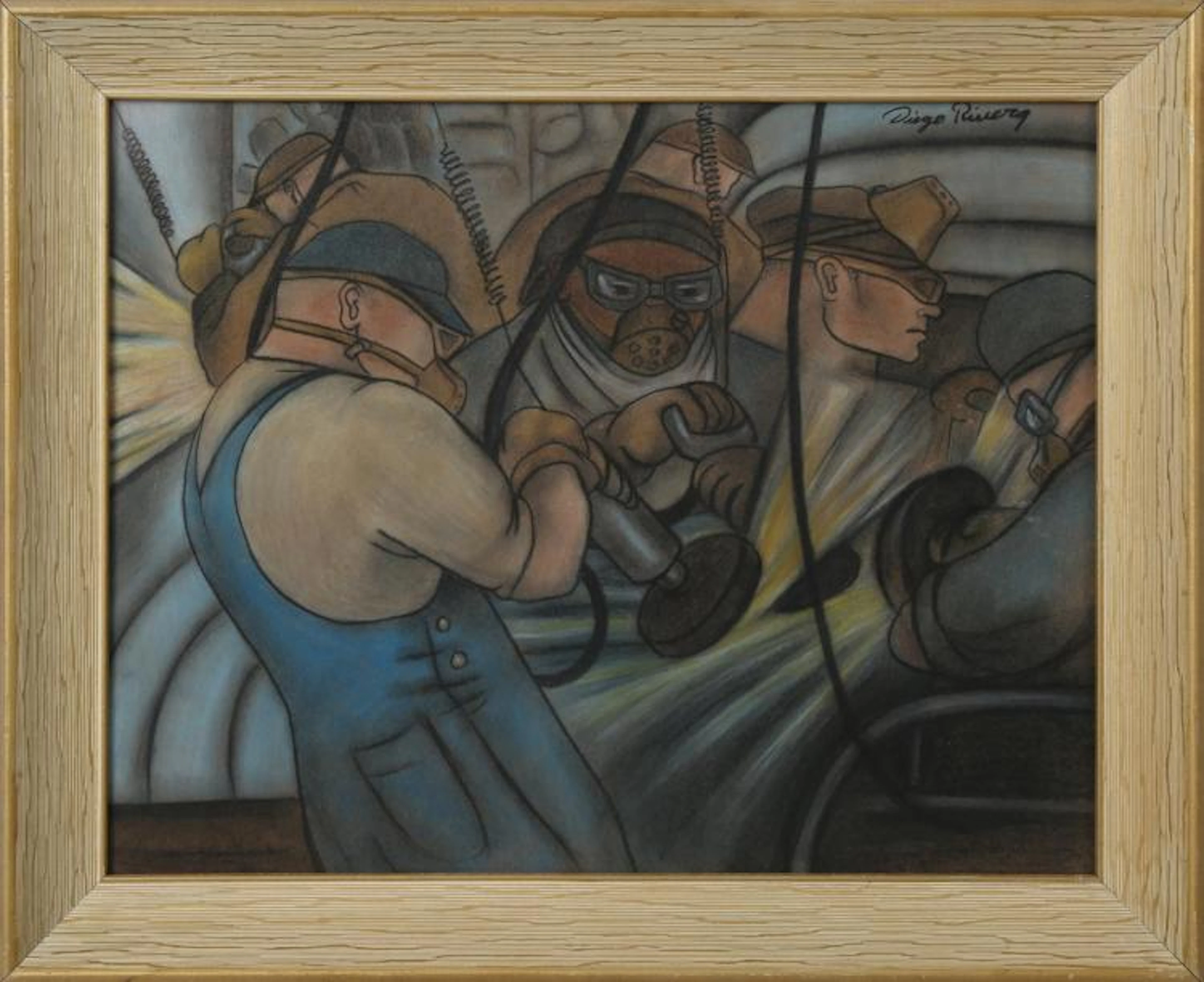 Manner of Diego Rivera "Mural de Detroit" Charcoal