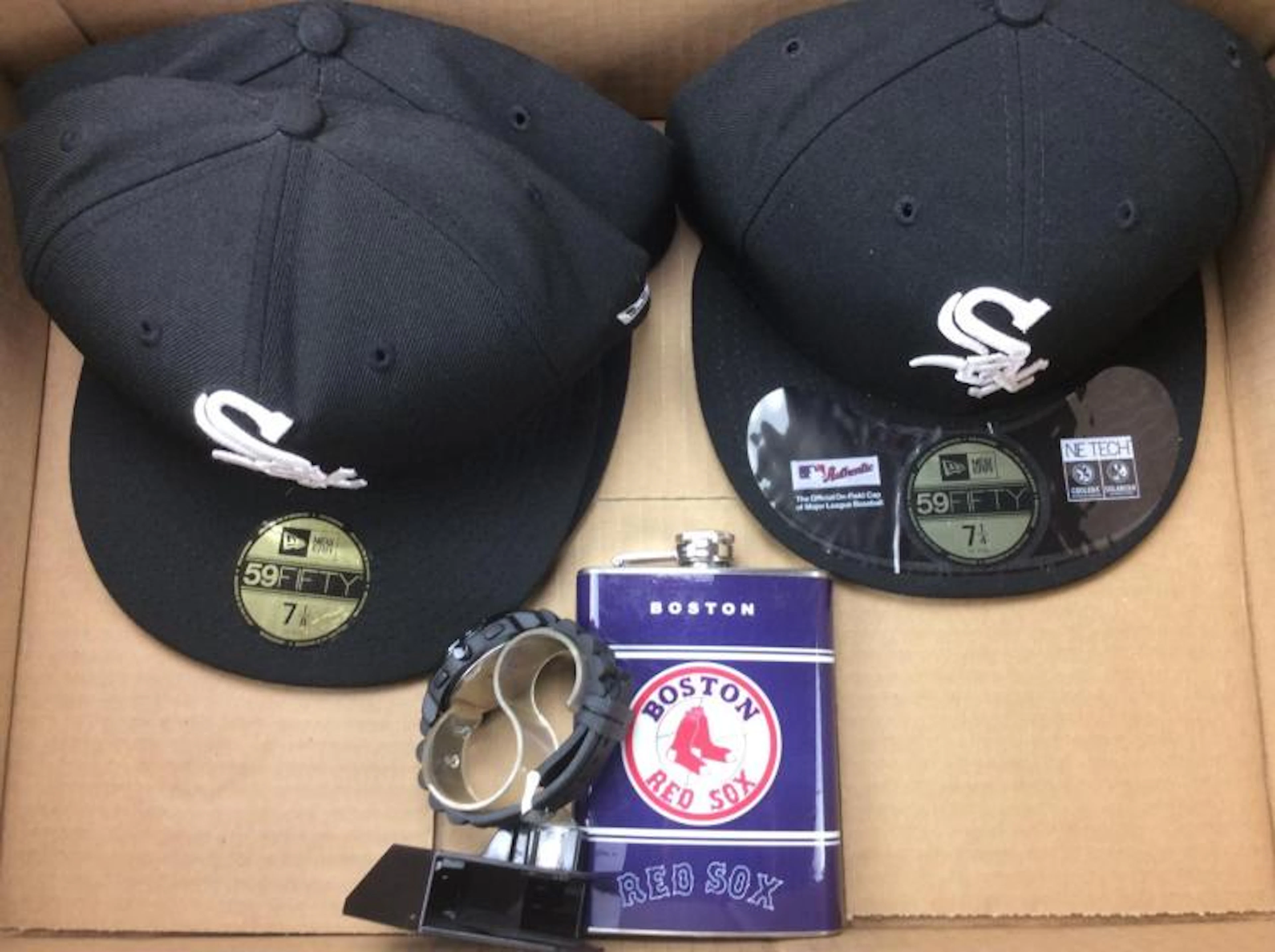 MLB White & Red Sox Hats, Flasks, & Watches
