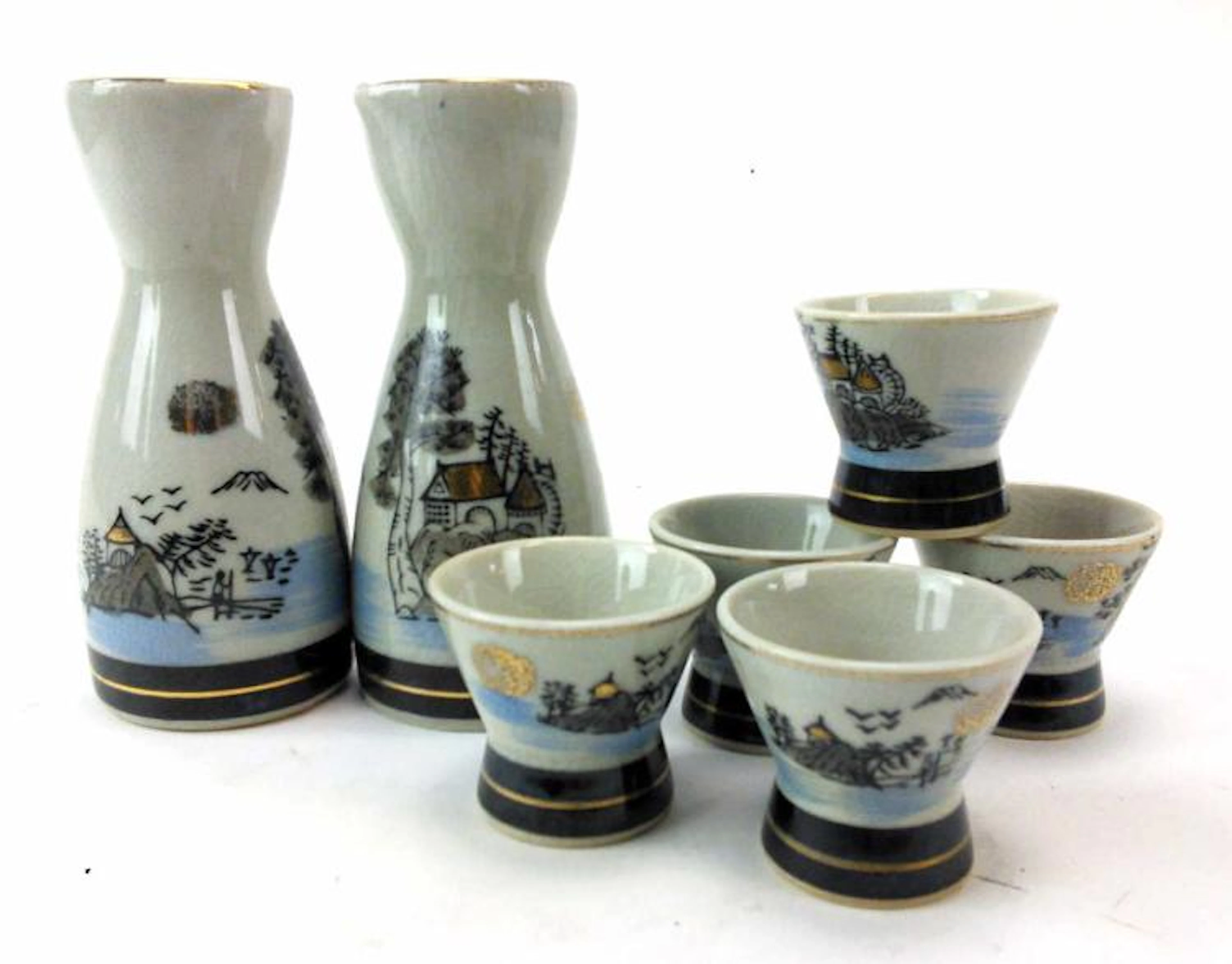7pc. Asian Porcelain Sake Set