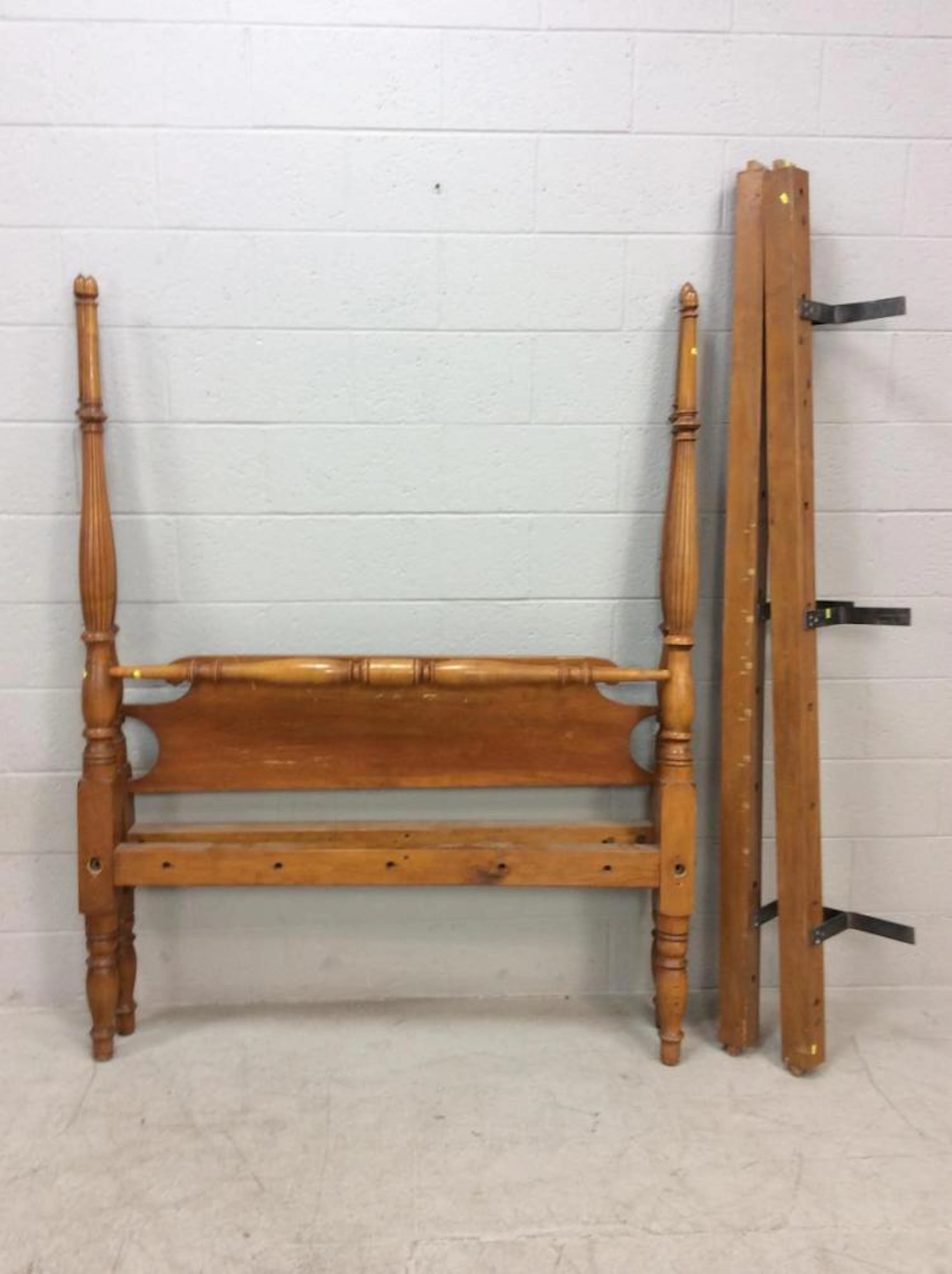 20th C. Wood 4 Post Acorn Full Bed Frame