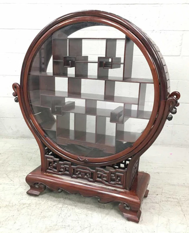 20th C. Asian Carved BlackwoodDisplay Cabinet
