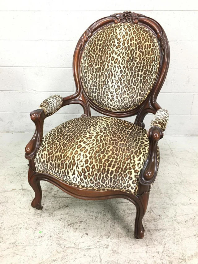2pc. Leopard Upholstered Lounge Chair & Ottoman