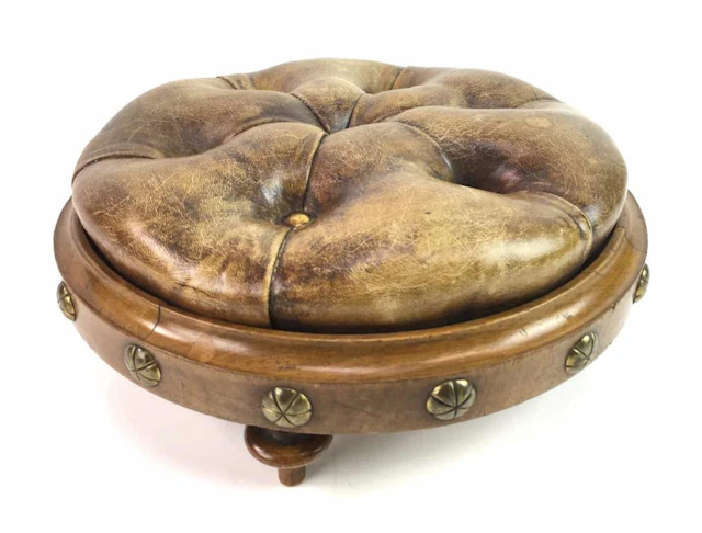 Early 20th C. Tufted Leather Stool