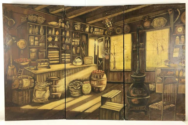 Graham, Country Store Triptych Oil on Canvas