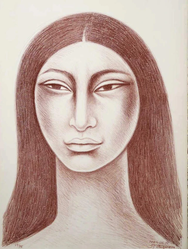 Raul Anguiano Portrait of a Woman Signed Print