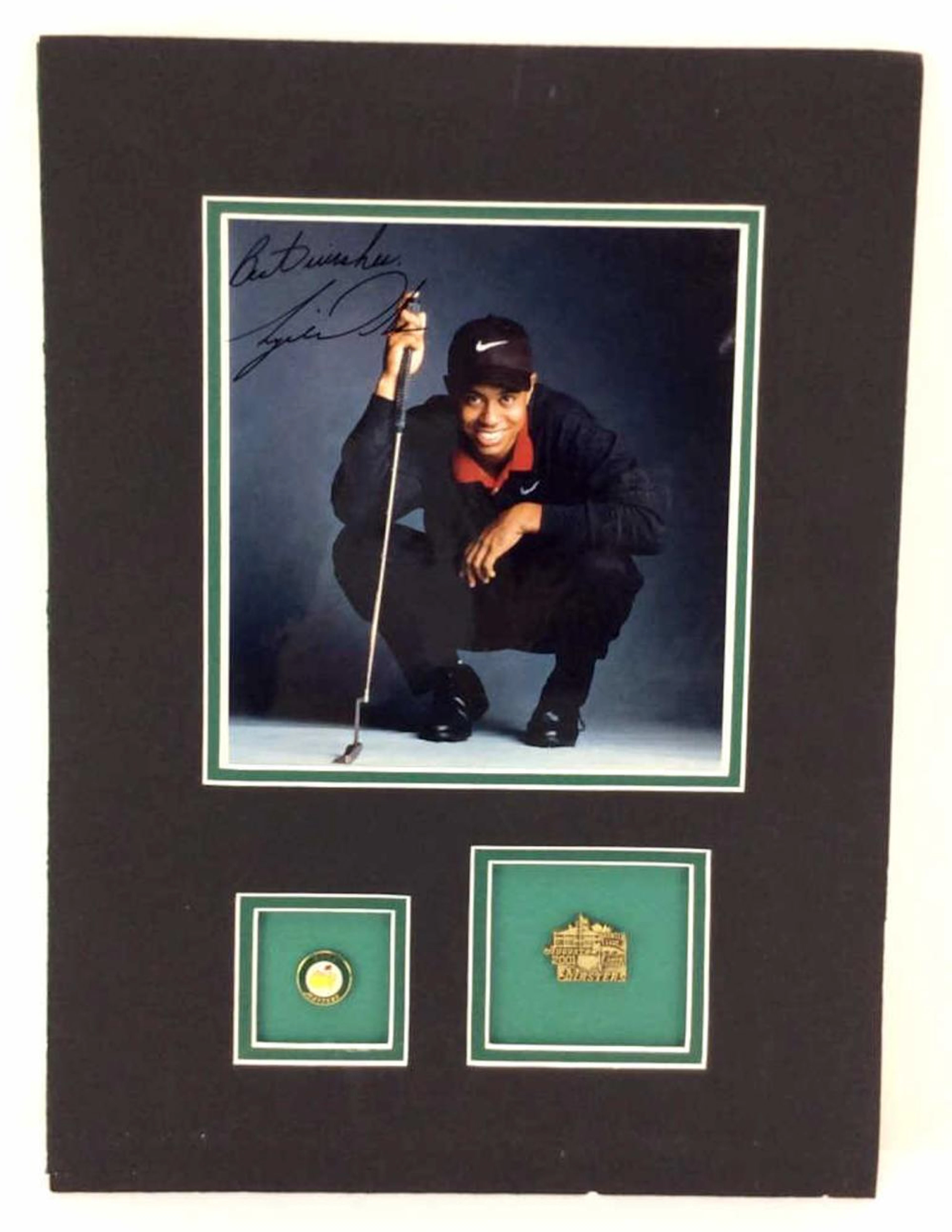 Tiger Wood Signed Photo & Pins