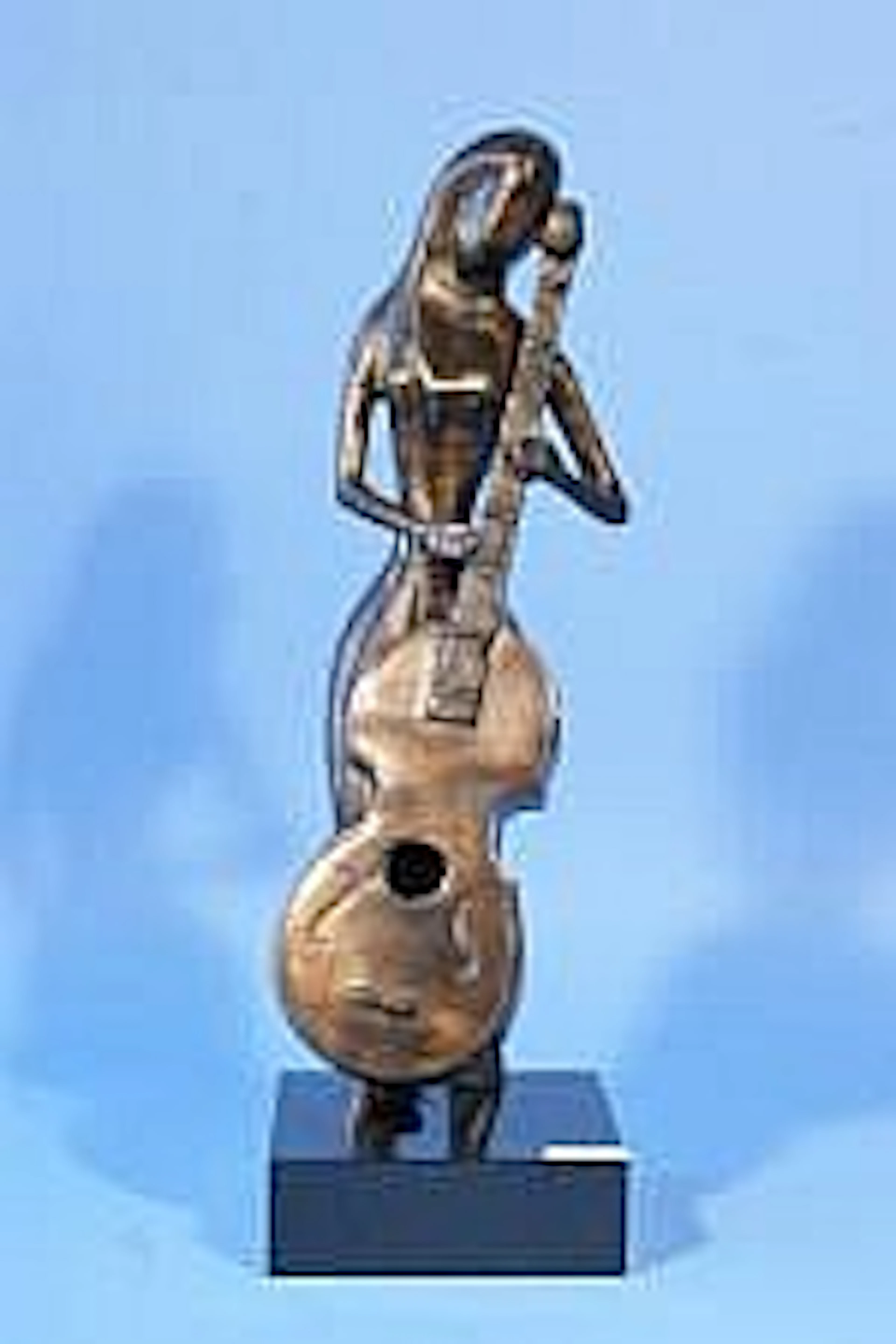 Bronze sculpture, Woman with contrabas on marble