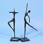 Two bronze sculptures, Dancers, h. 33 cm. (2x)