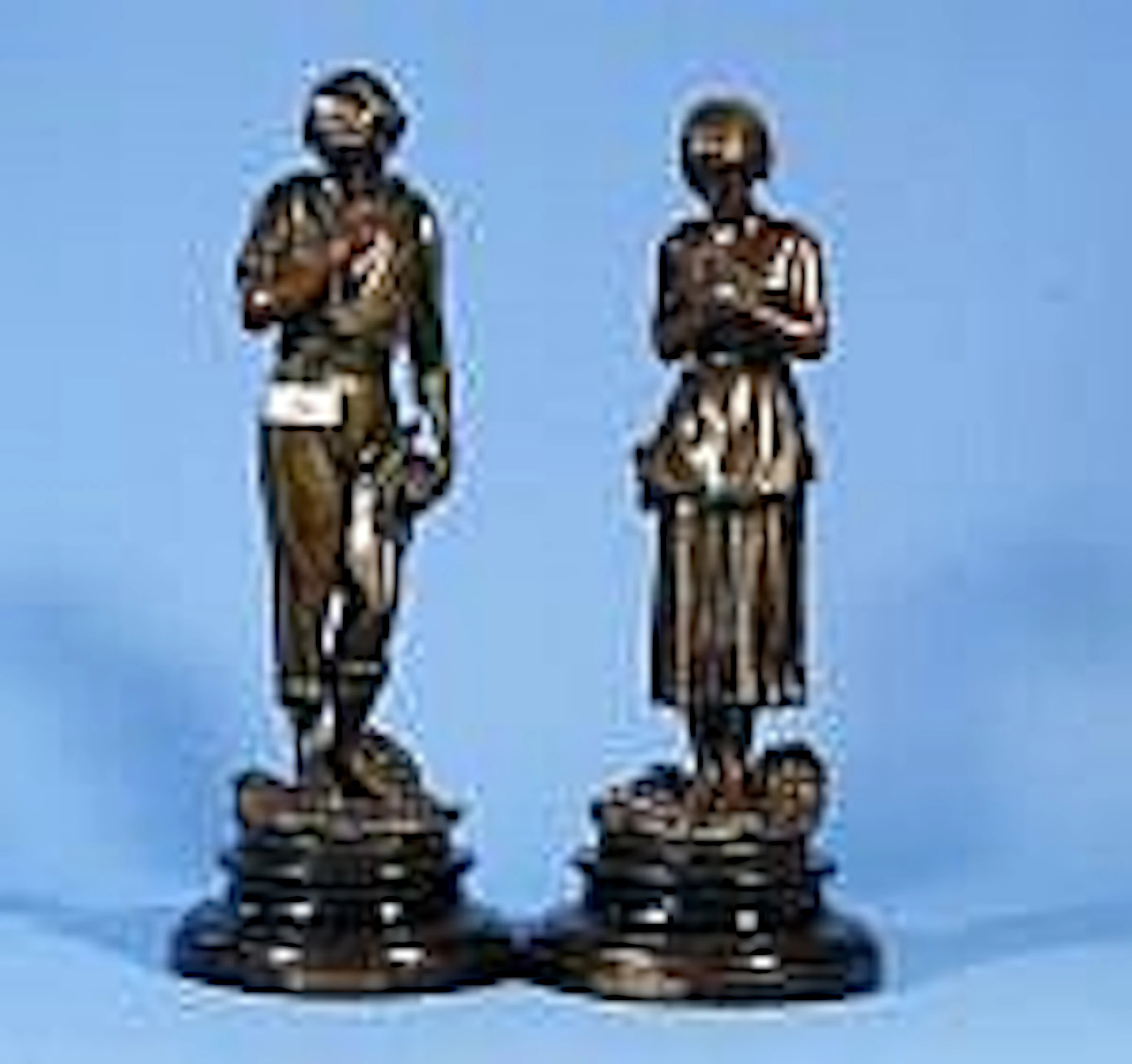 Two zamac sculptures, The Angelus, h. 37 cm. (2x)