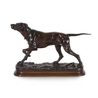 JULES MOIGNIEZ (1835-1894), AN ANIMALIER BRONZE OF A HUNTING DOG