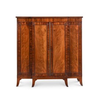 A REGENCY FIGURED MAHOGANY BREAKFRONT SIDE CABINET, ATTRIBUTED TO