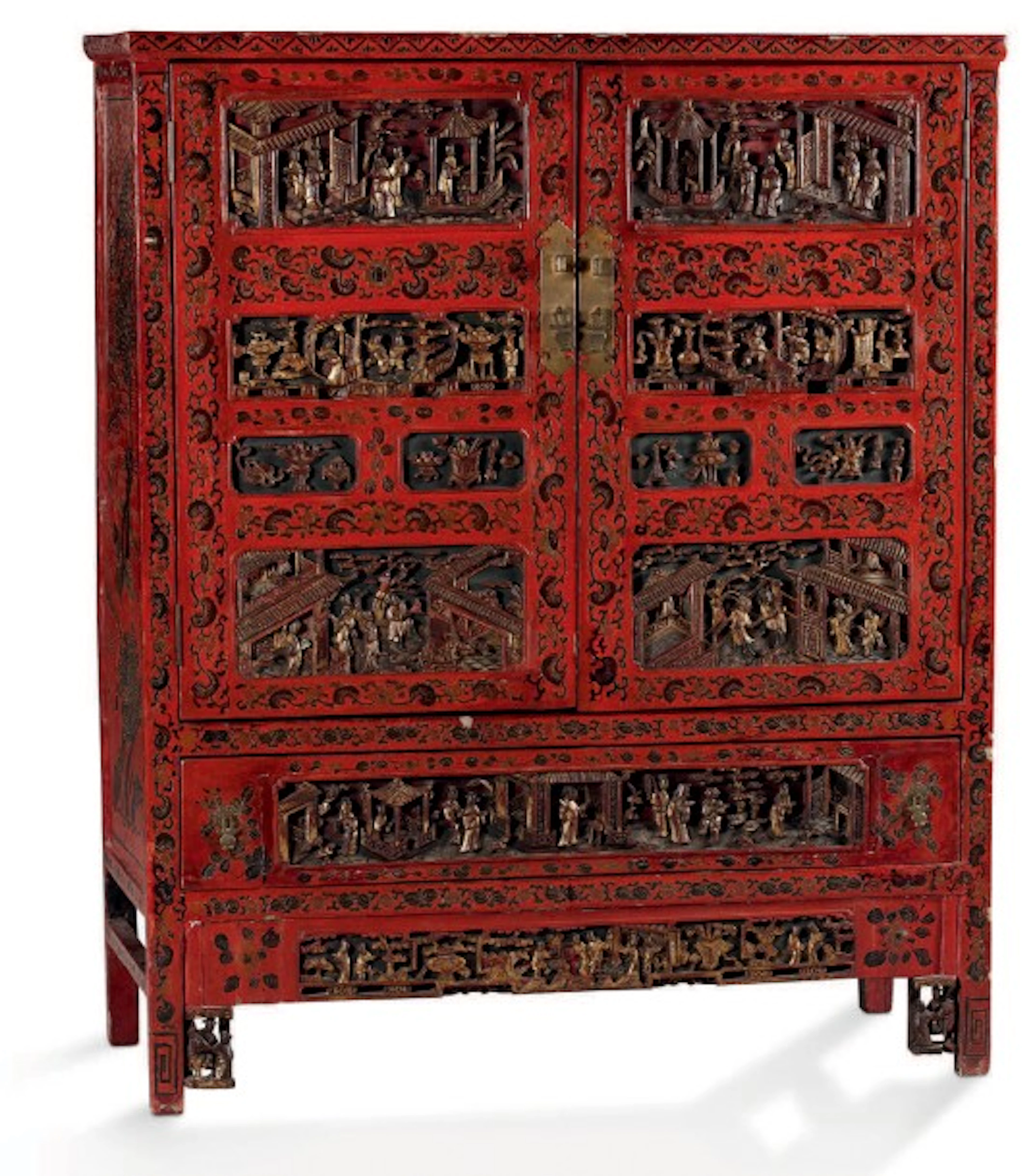 Meuble de rangement entièrement laqué rouge