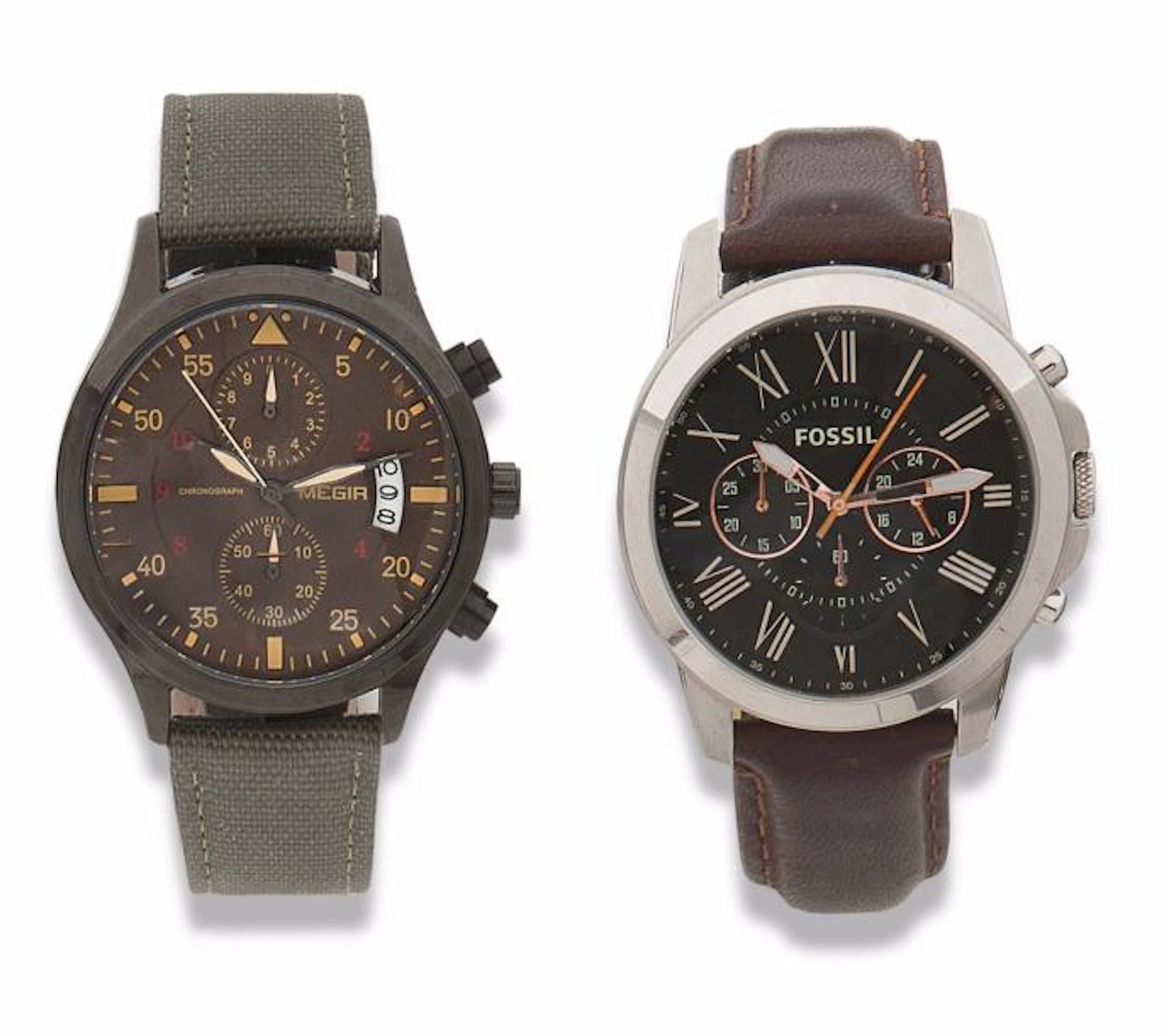 Lot de 2 montres Chronographe à quartz MEGIR…