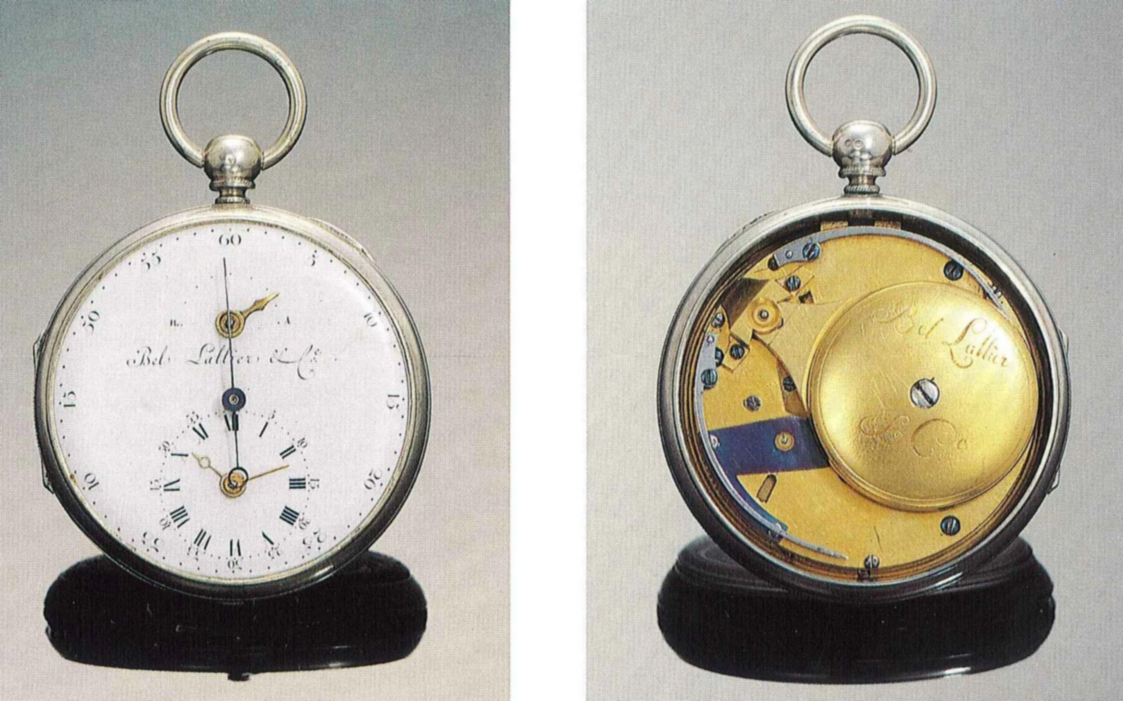 Bel Lallier & Cie, circa 1800. Interessante e raro orologio da tasca, in argento, carica automatica, secondi al centro, riserva di marcia.
