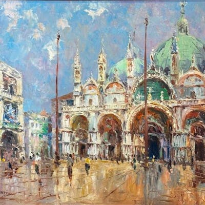 Luigi Corti Oil, Venice, Basilica de San Marco Barnebys