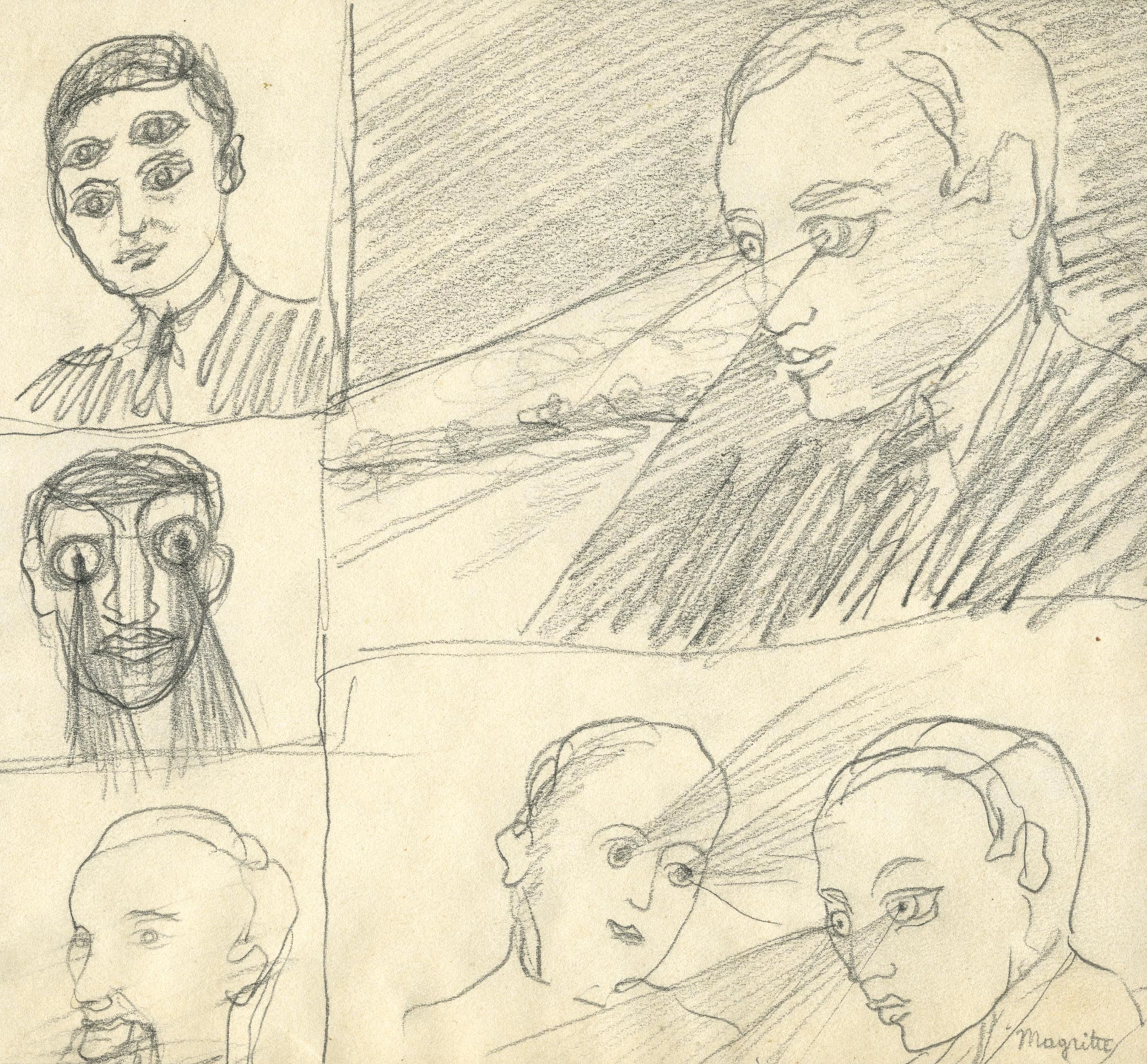 MAGRITTE René. DESSIN ORIGINAL SIGNÉ. Circa 1950. 13 x 17,5 cm, sous encadre