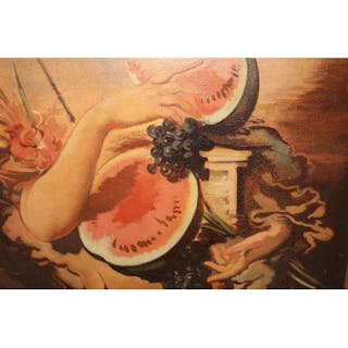 George Kirsta, oil on canvas, Surrealist study of fruit and ...
