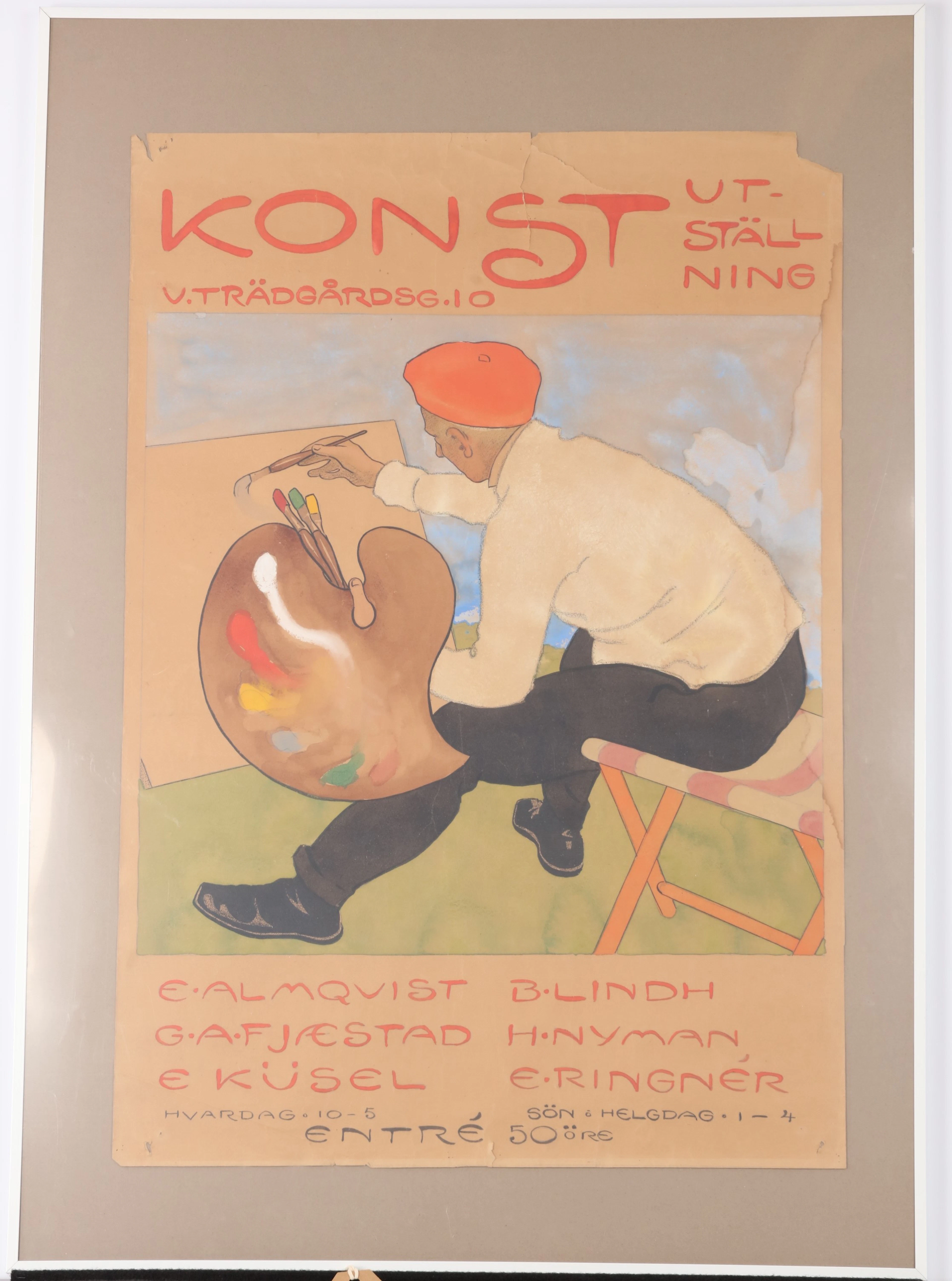 KONSTAFFISCH, akvarell, tidigt1900-tal