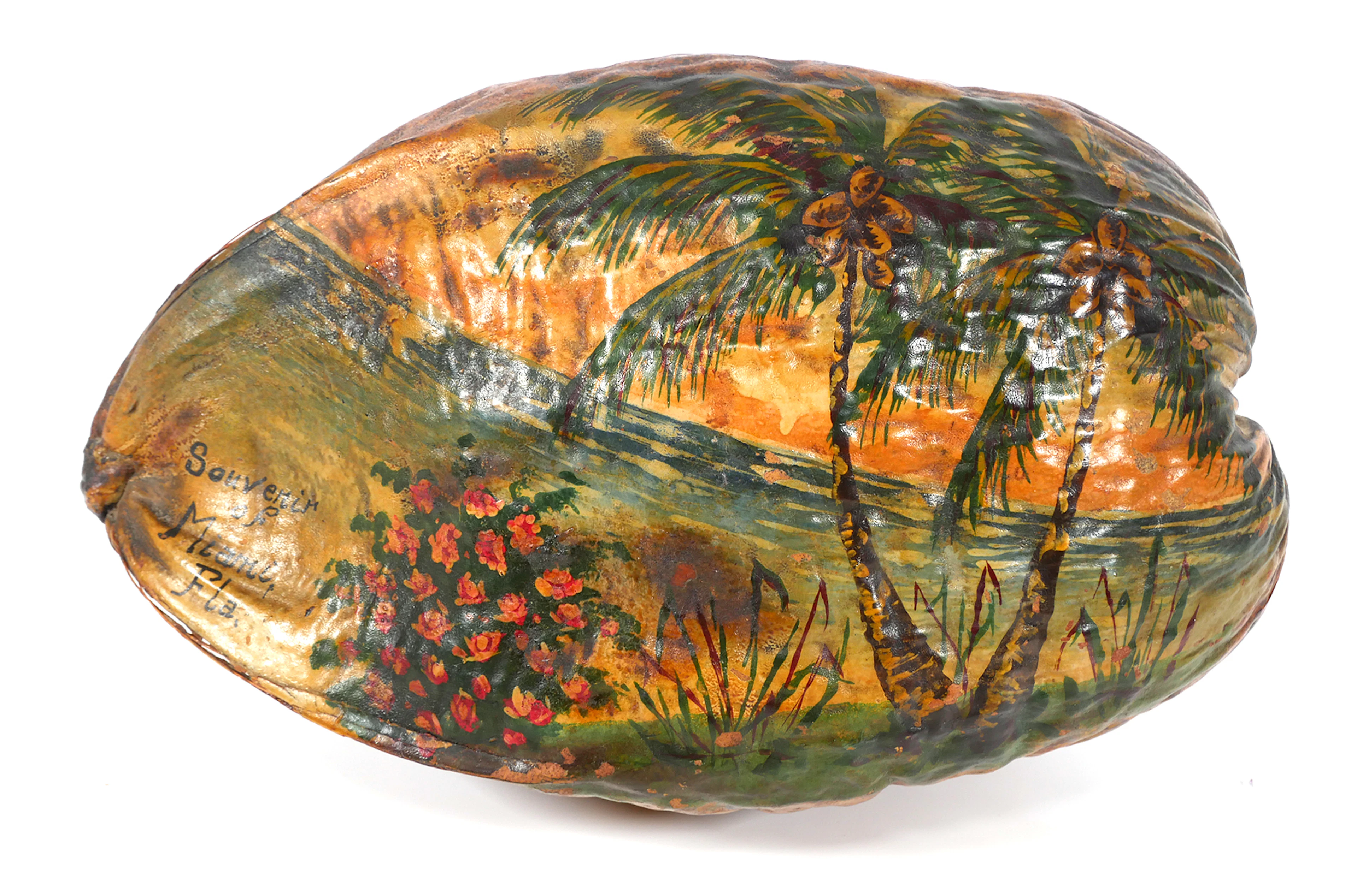 Painted Coconut Vintage Miami Souvenir