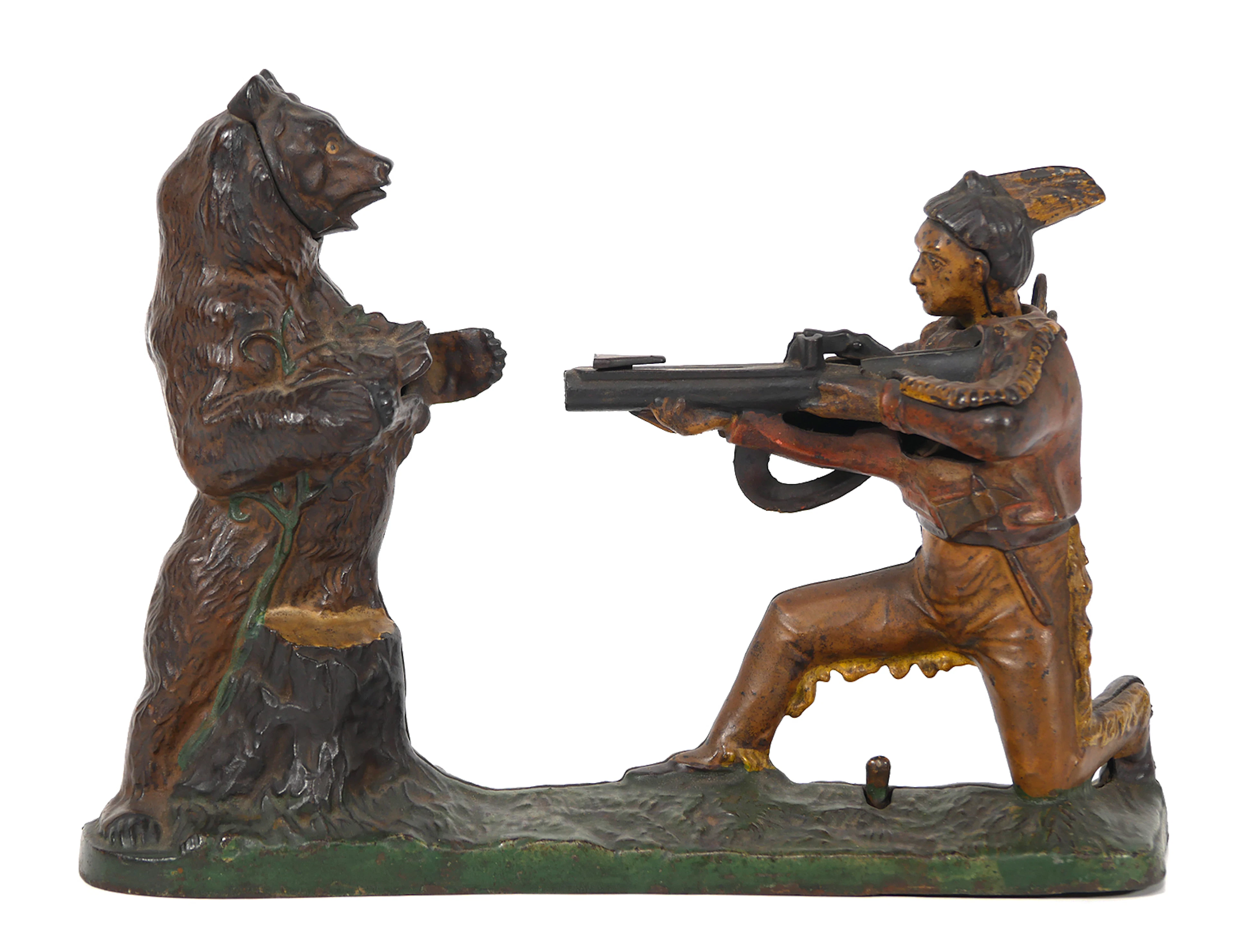 INDIAN SHOOTING BEAR Mechanical Cast Iron Bank
