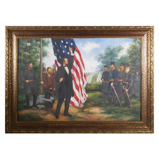 LINCOLN Addressing Soldiers Oil Painting