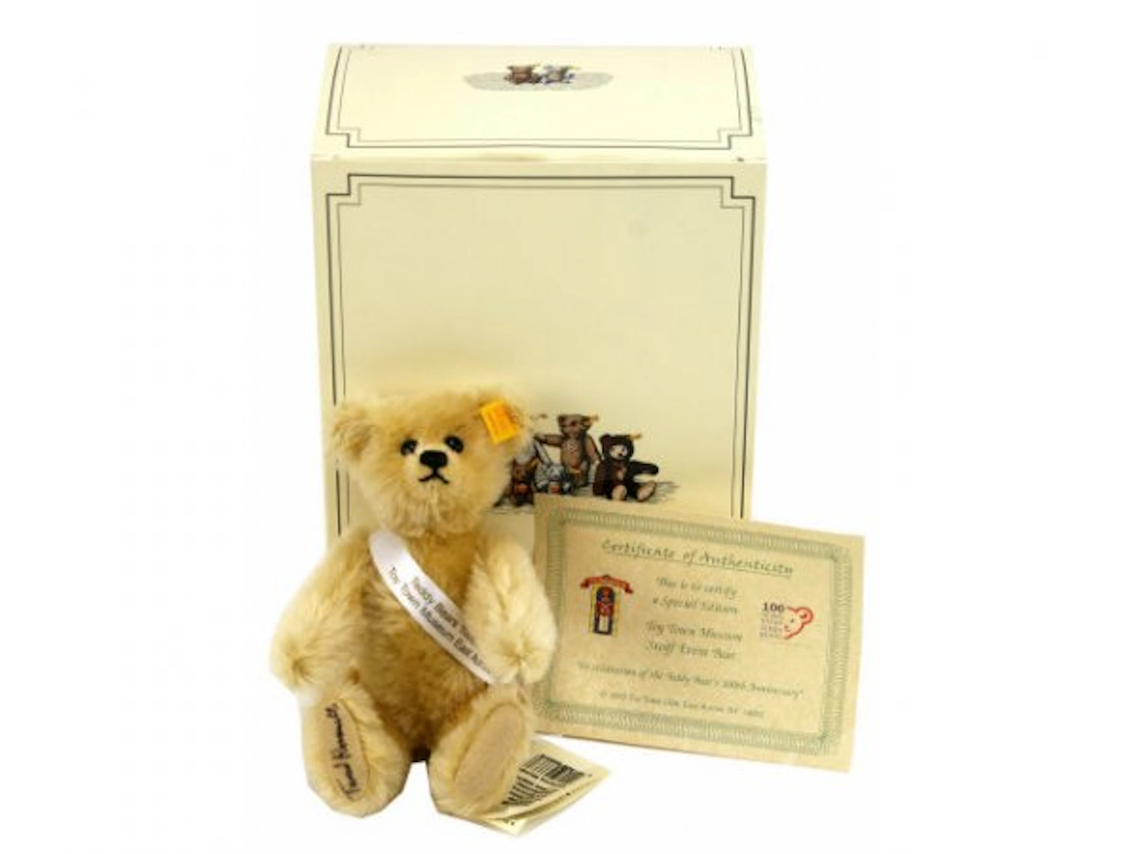 Steiff teddy bear autographed tweed roosevelt mib