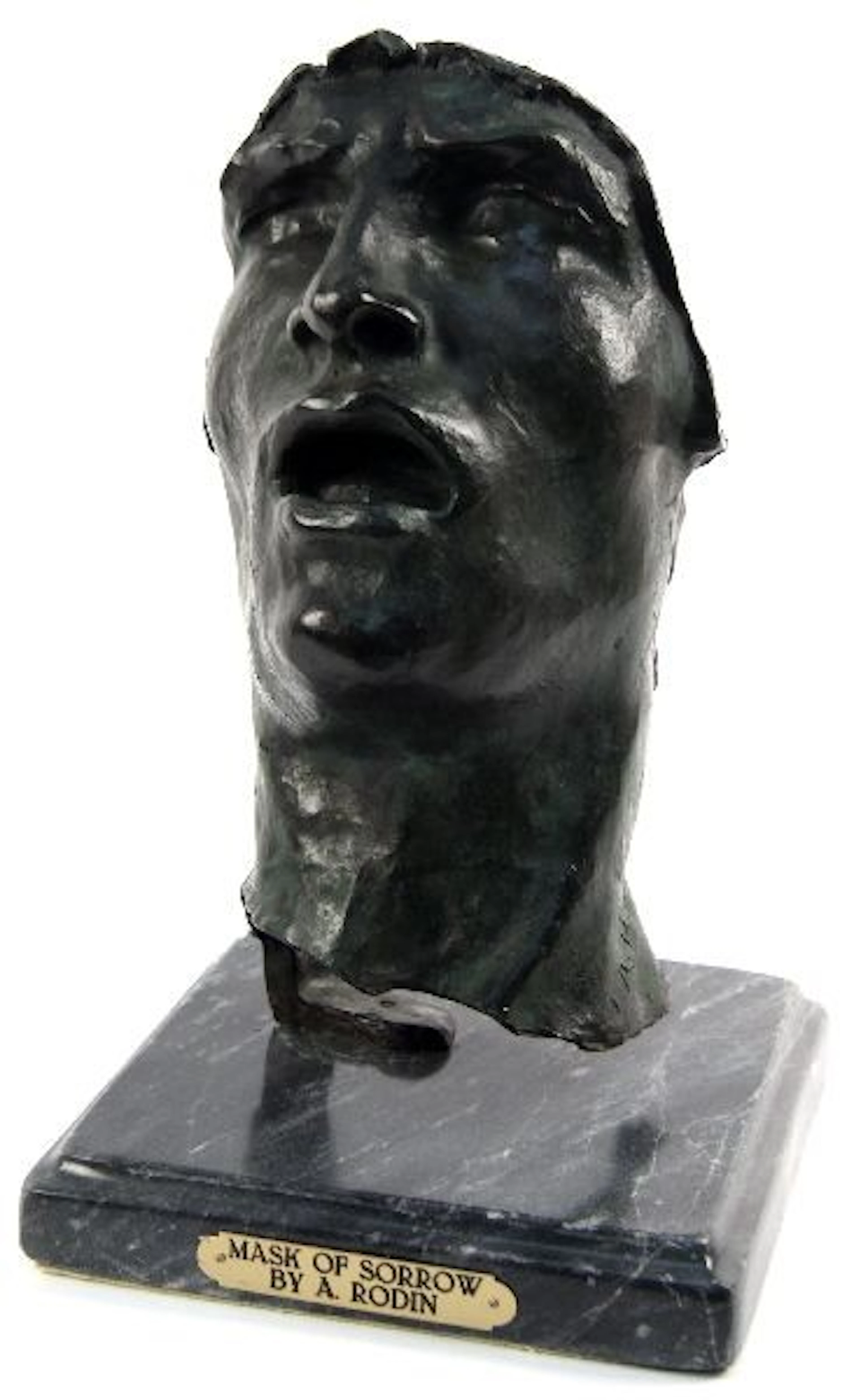 "mask of sorrow" bronze sculpture by rodin