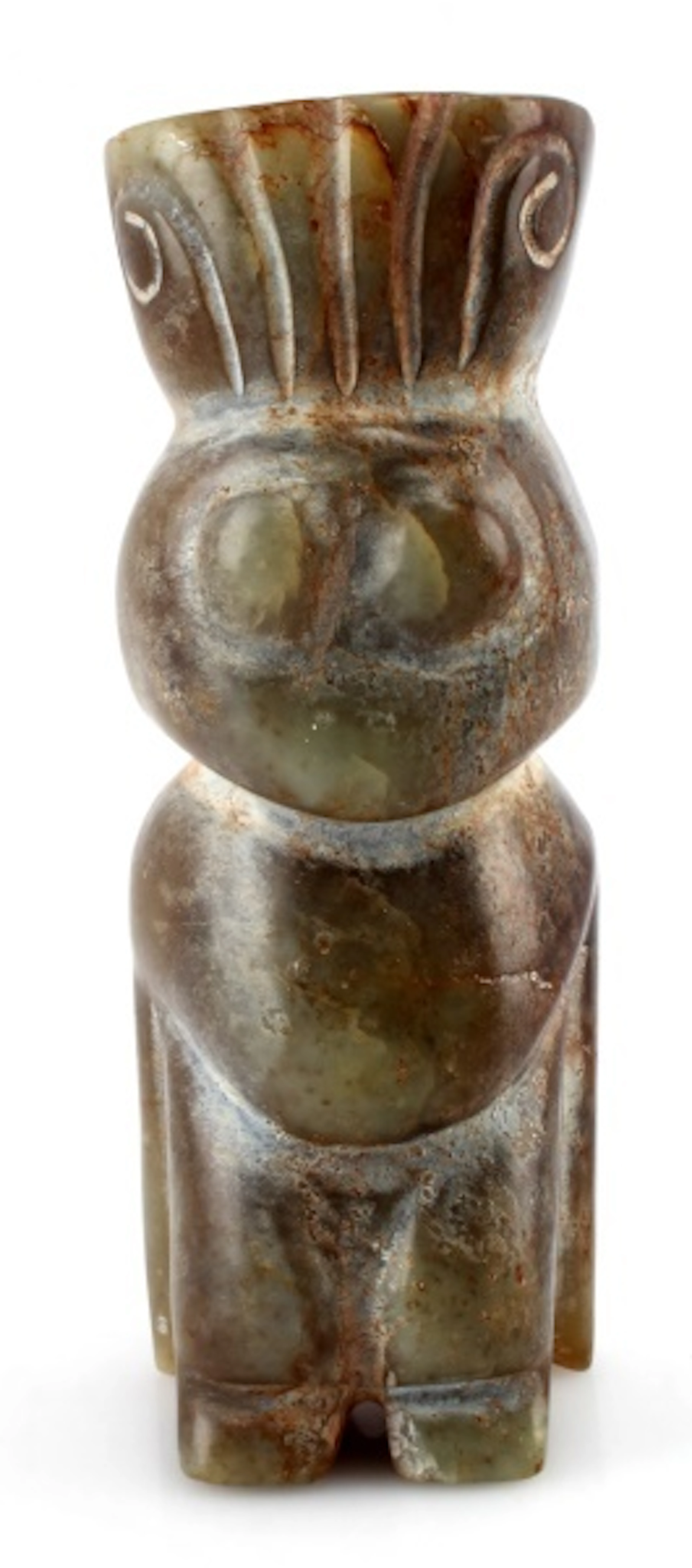 Solid jade carved meso american olmec figure