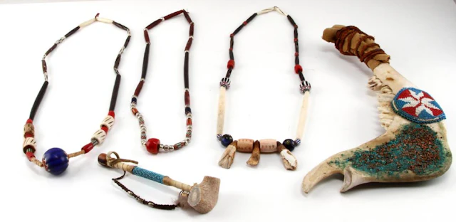 Native american lot w buffalo jawbone war club