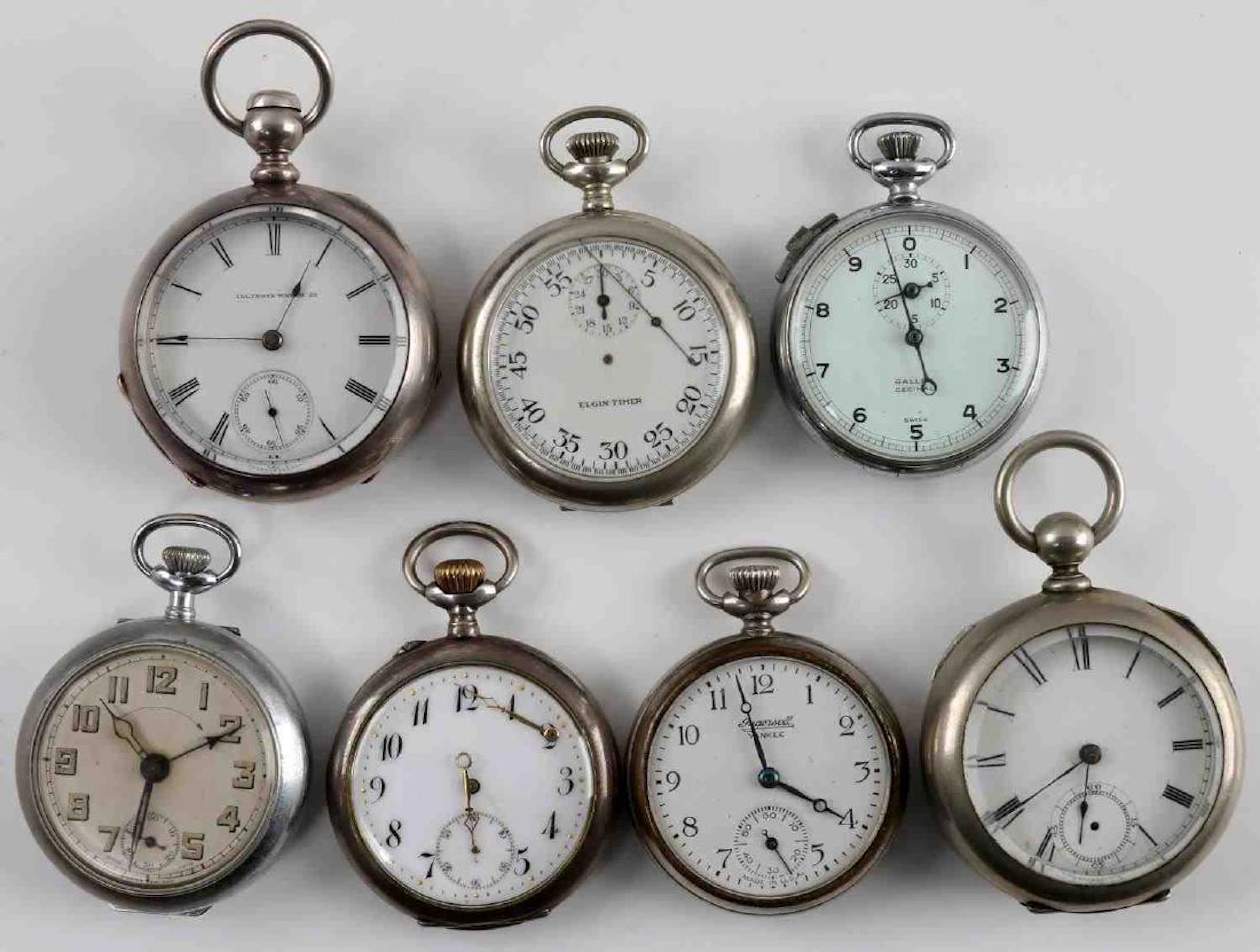 Vintage pocket watch and stop watch lot of 7
