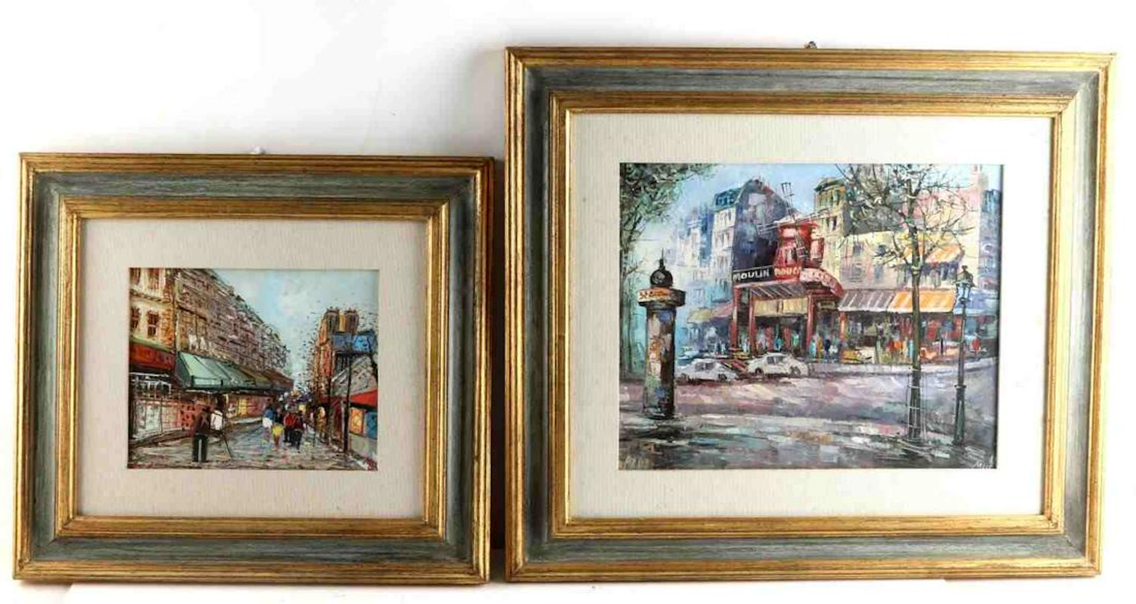 Lot 2 oil paintings notre dame moulin rouge