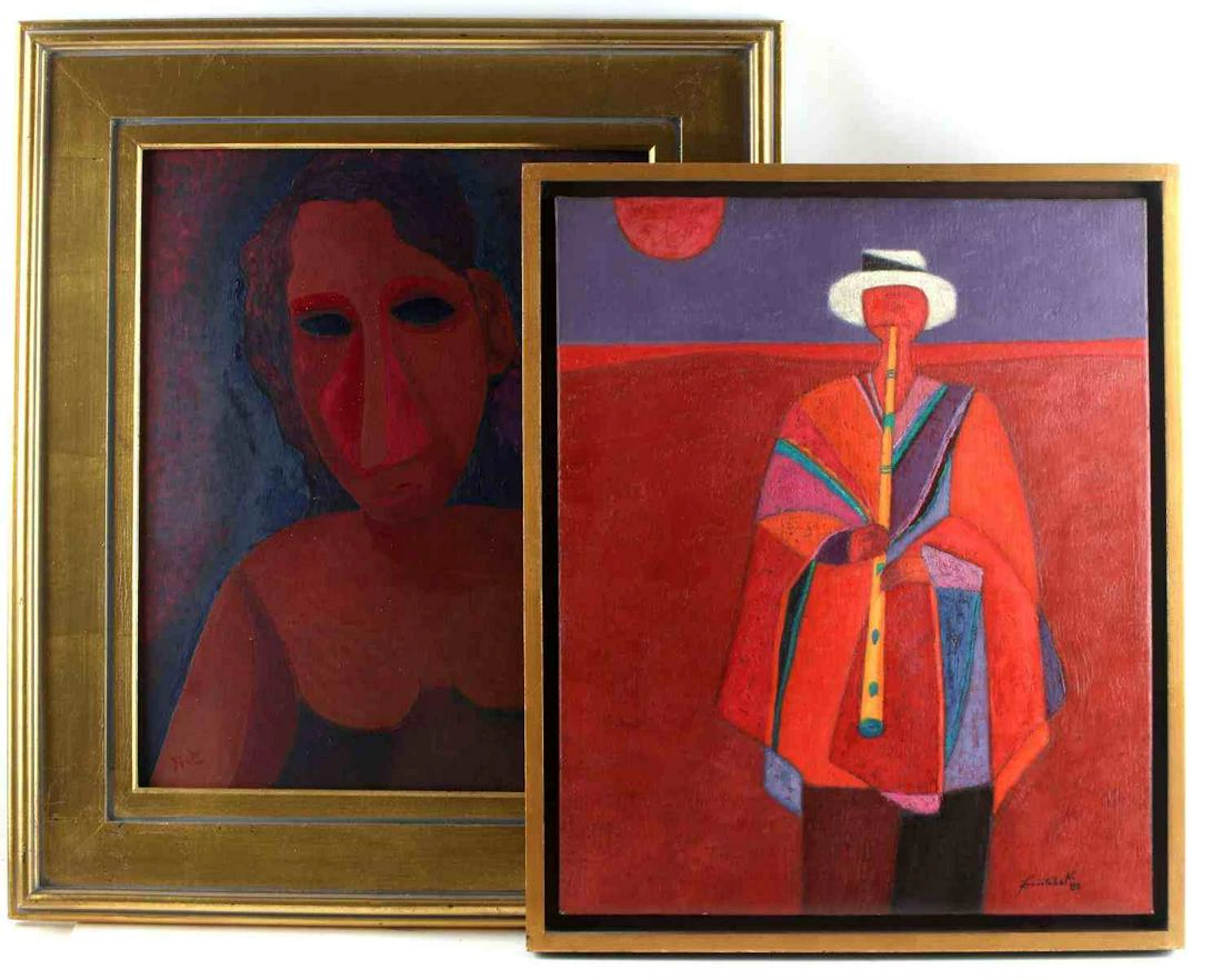 Lot modern oil on canvas and oil on paper board