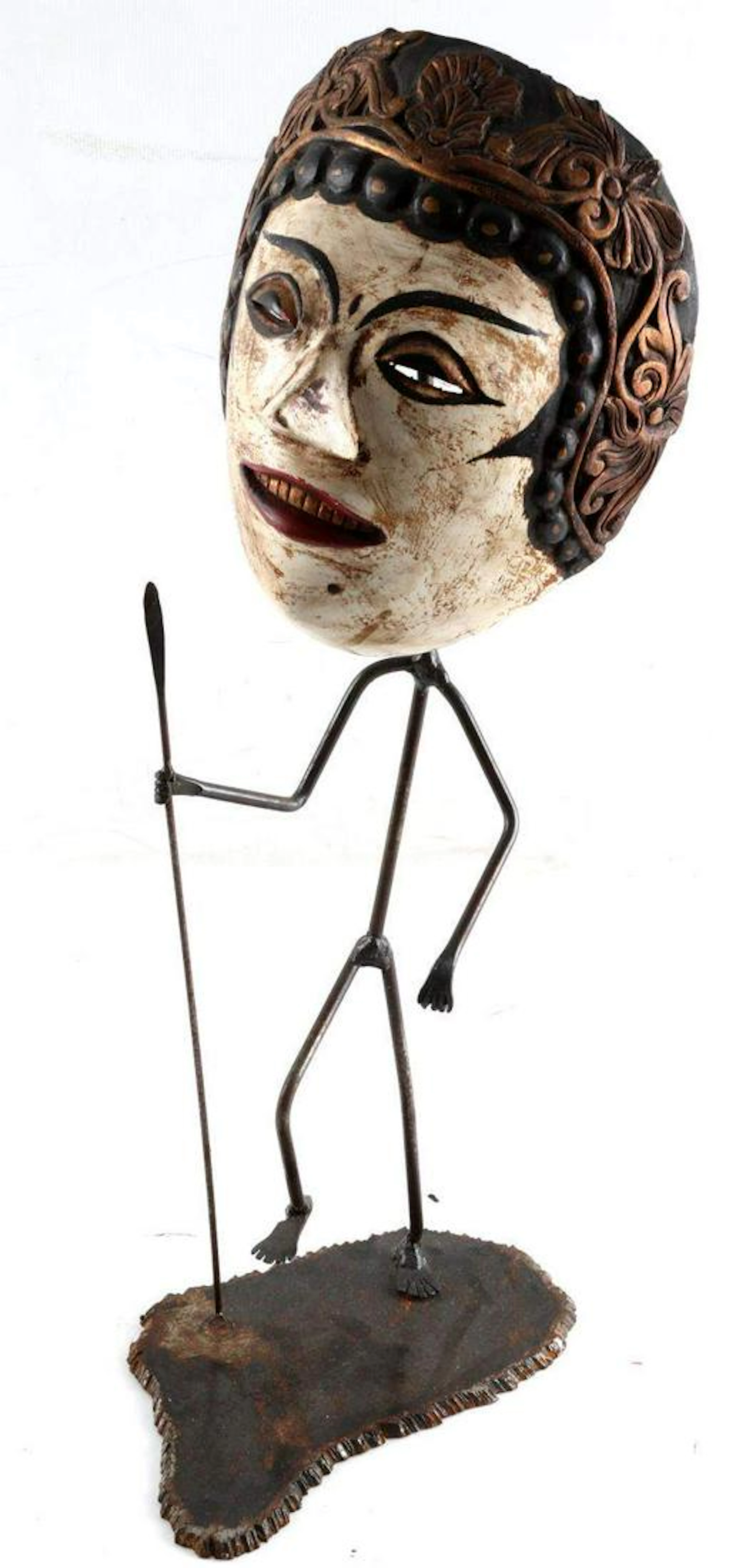 Wooden balinese tribal mask & metal body stand