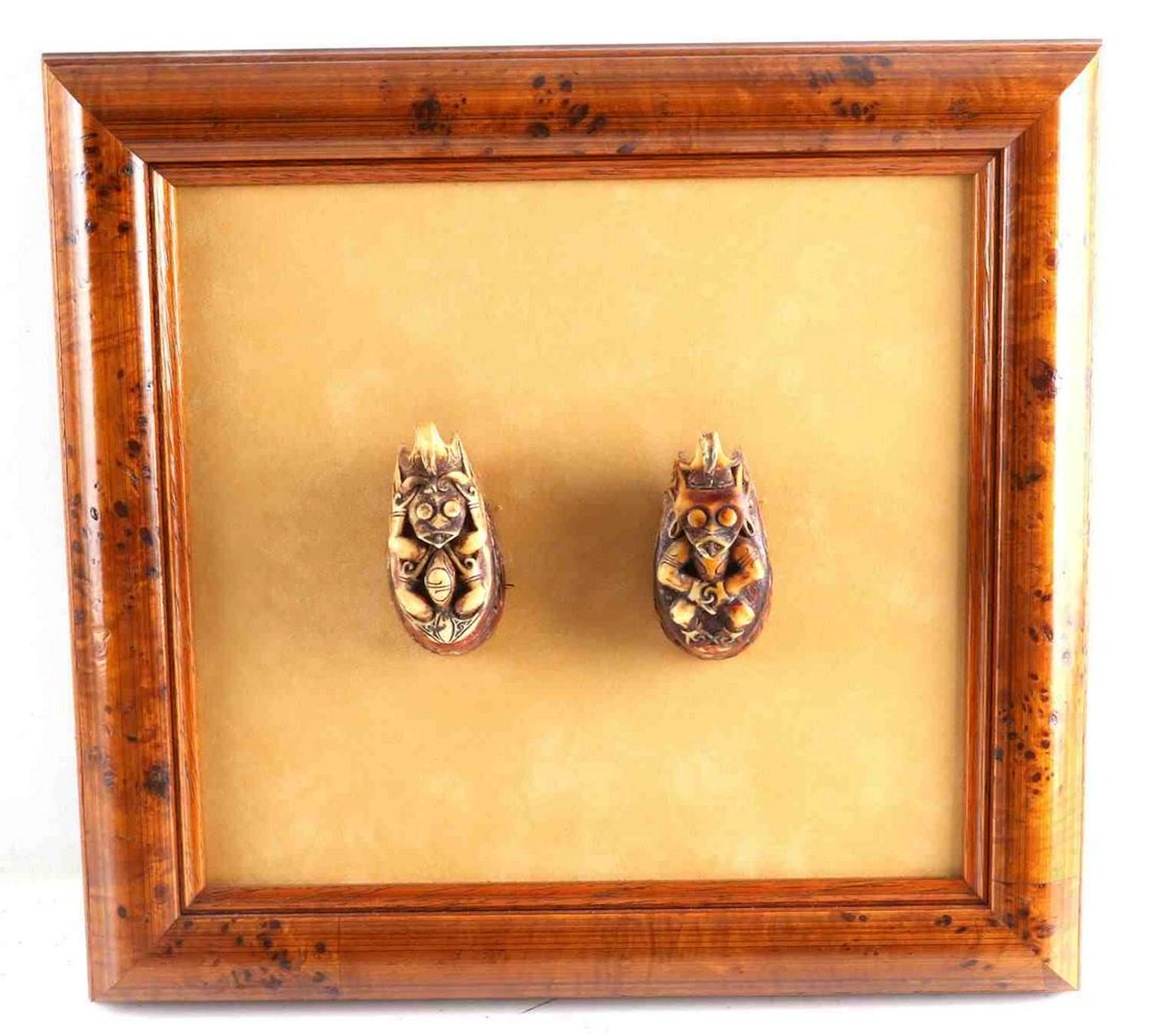 Borneo dayak tribal bone deity figurines mounted