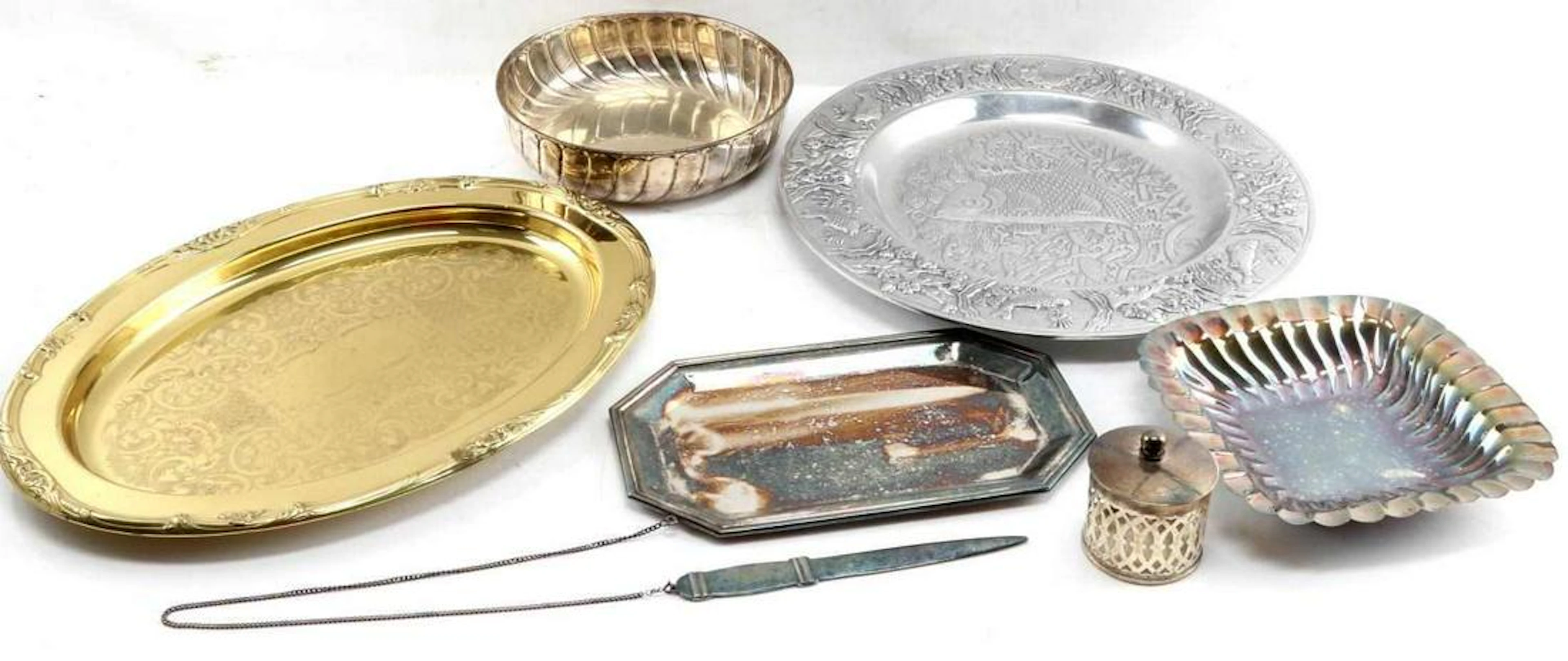 Assorted silver plate decorative metal dish lot