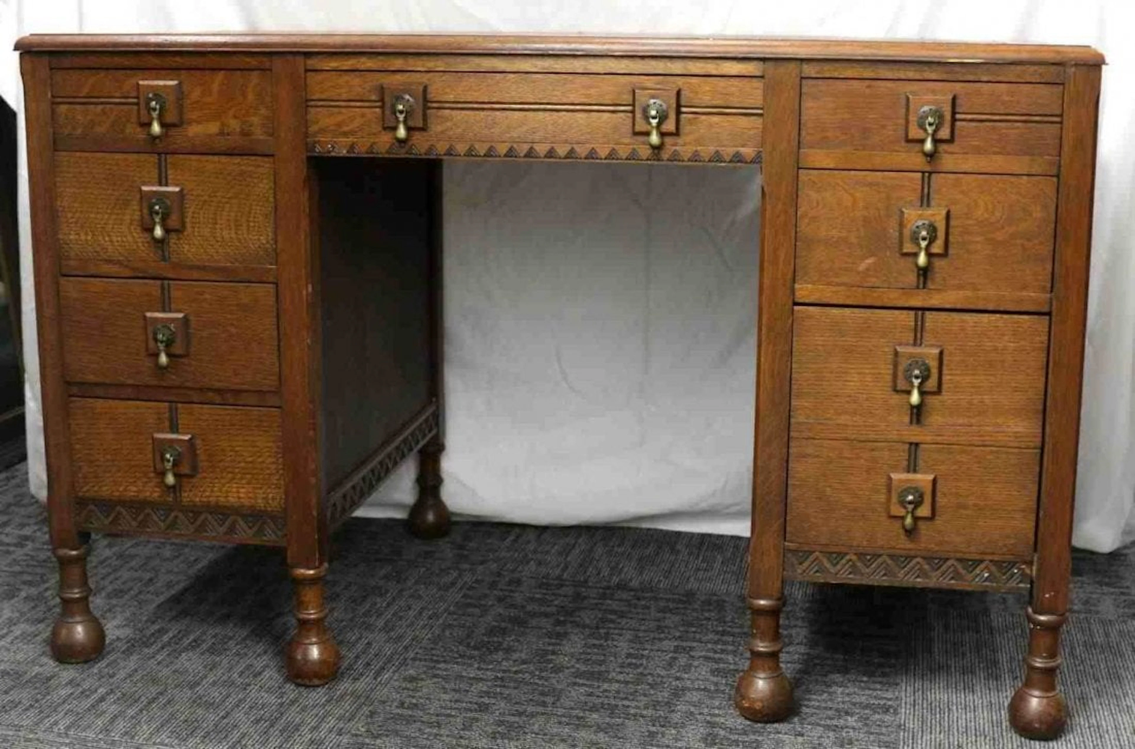 Leather topped antique light wood desk